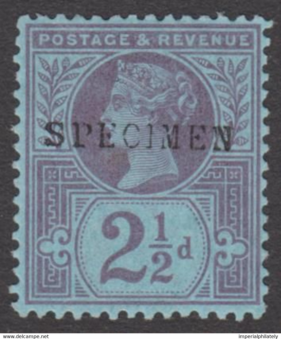 1887-1900 2 1/2d Purple On Blue Jubilee Handstamped 'SPECIMEN' (Type 9), Mint Hinged, Very Fine (SG 201s) - Unused Stamps