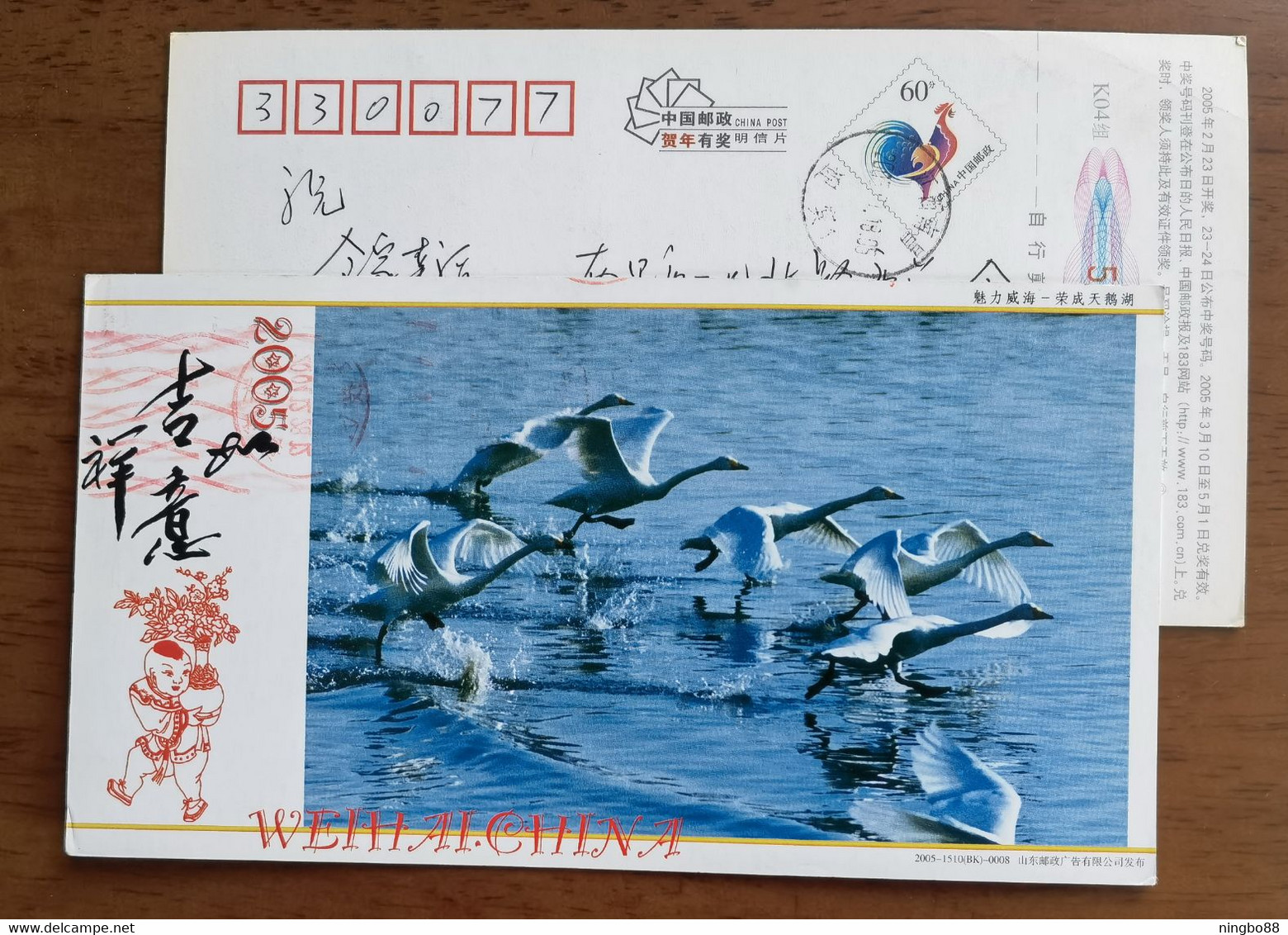 Rongcheng Swan Lake,bird,China 2005 Charming Weihai City Landscape Advertising Pre-stamped Card - Swans