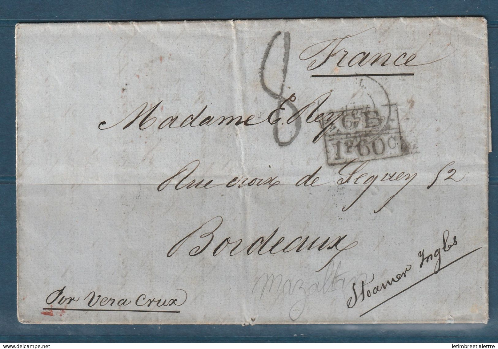 Mexique - Enveloppe De Mazaltan En 1857 Avec Marque D'échange Pour Bordeaux - Mexico