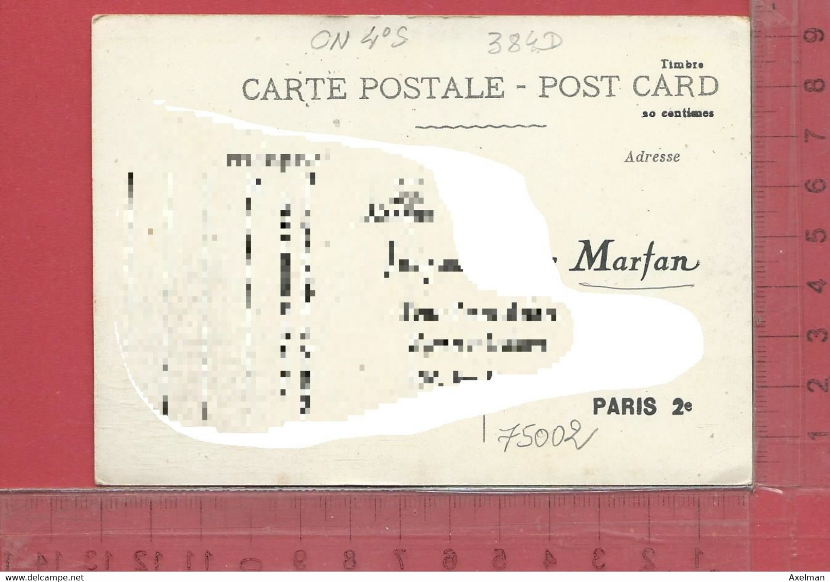 CARTE NOMINATIVE : MARTAN à  75002  Paris - Genealogy