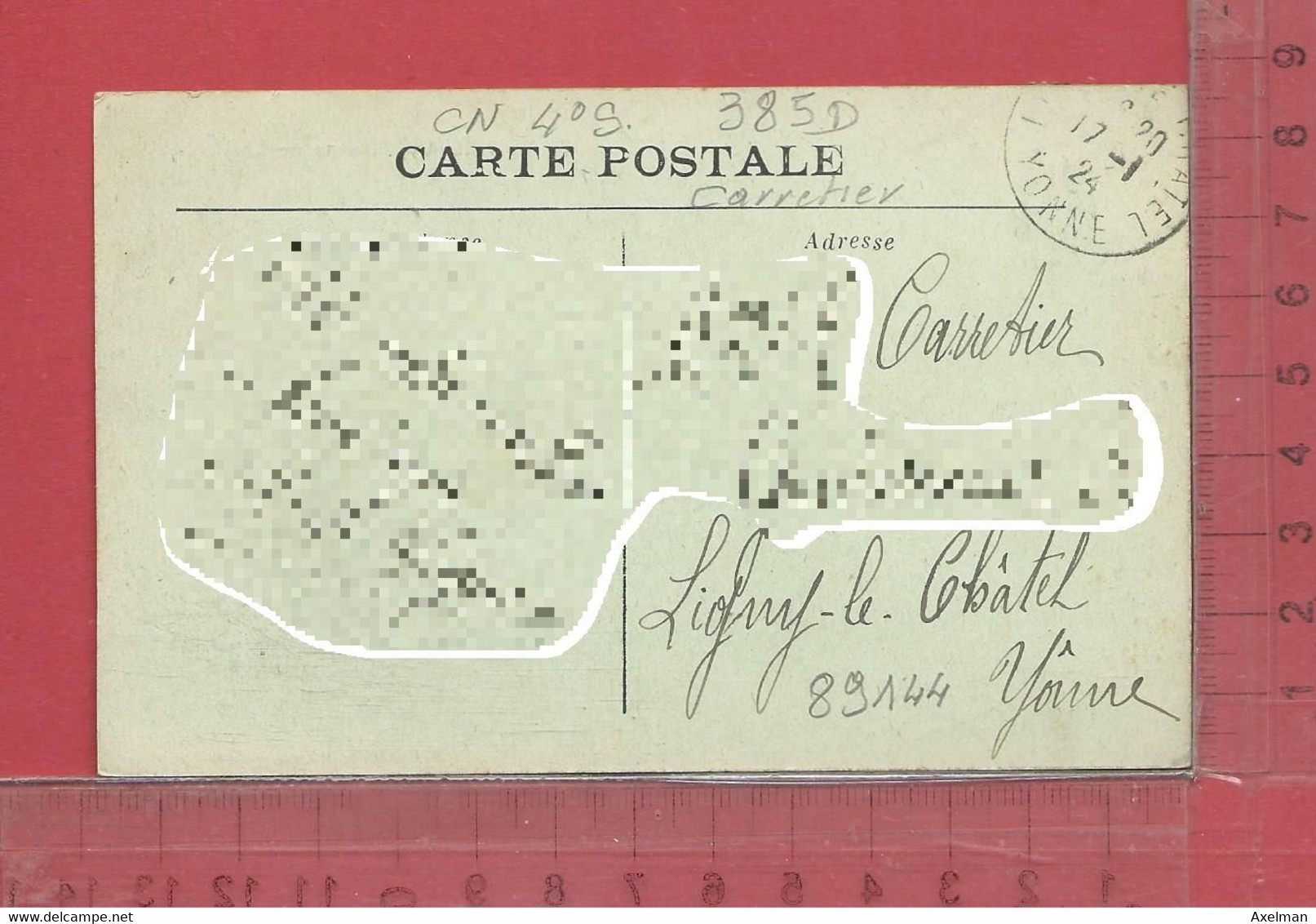 CARTE NOMINATIVE : CARRETIER ( Gendarme ) à  89144  Ligny-le-Chatel - Genealogy