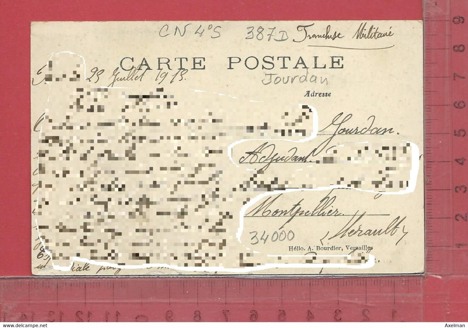 CARTE NOMINATIVE : Militaria  JOURDAN ( Adjudant 53° )  à  34000  Montpellier - Genealogy