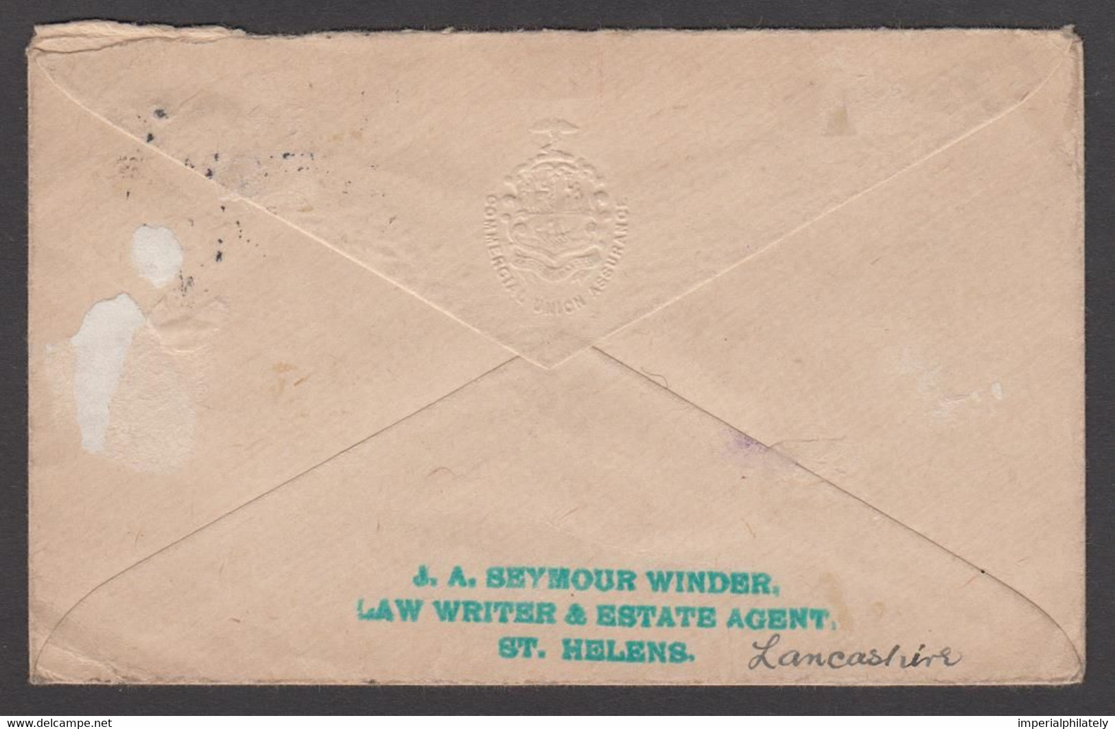 1917 Envelope With 1d Vermilion Embossed Cheque Stamp Tied By St. Helens Cds - Fiscale Zegels