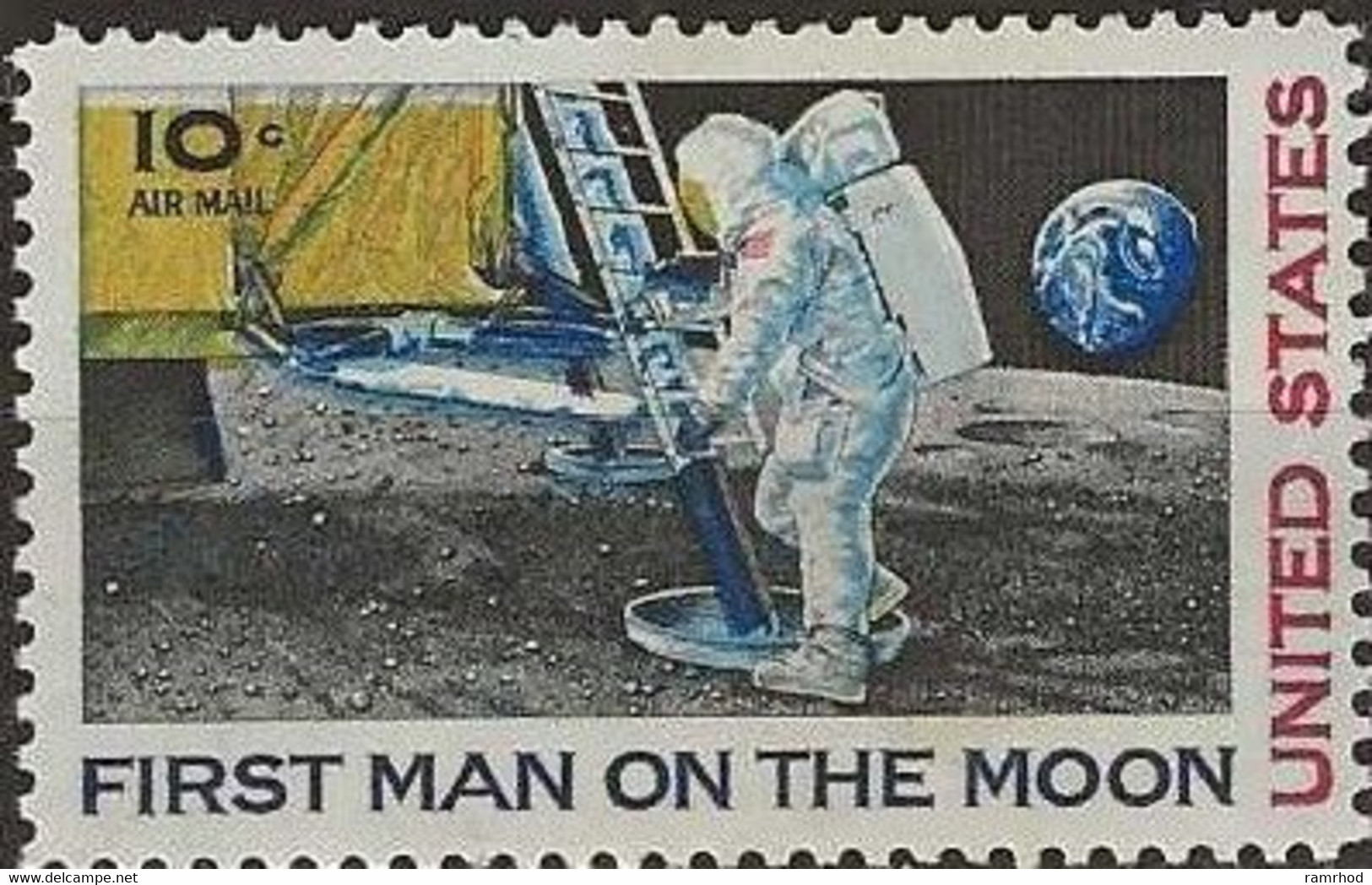 USA 1969 Air. First Man On The Moon - 10c Astronaut Setting Foot On Moon MH - 3b. 1961-... Neufs