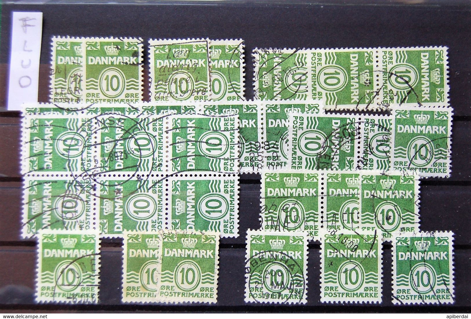 Danmark Danemark Danish - Accumulation Of 100 Stamps "wavy Line" Ordinary Paper And Fluorescent Paper Used - Verzamelingen