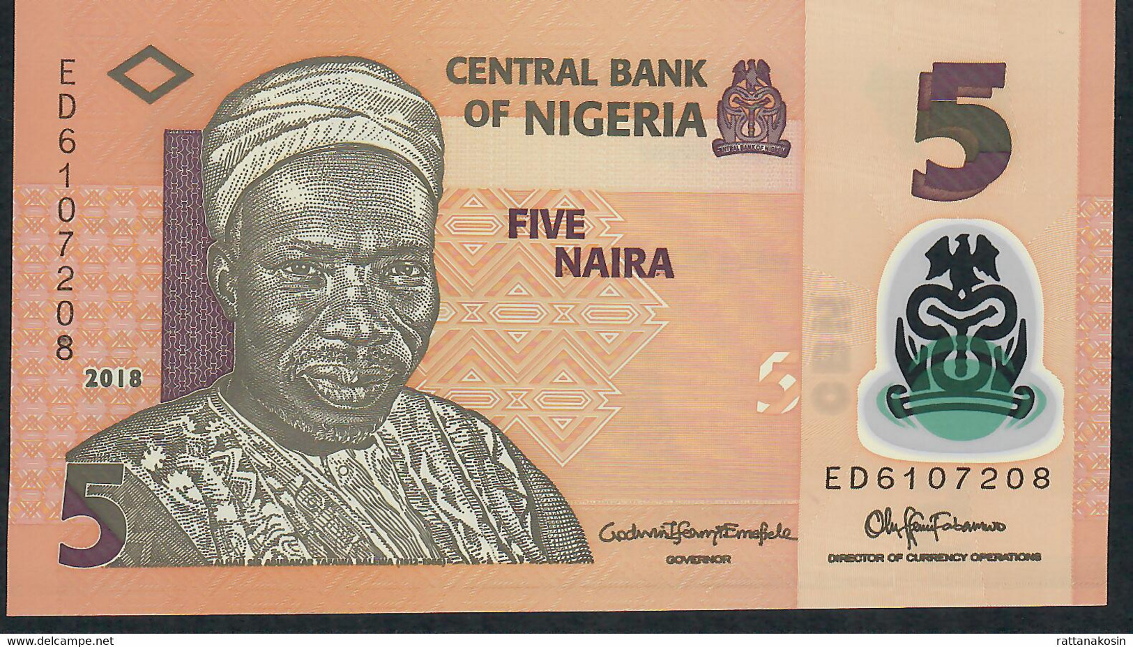 NIGERIA P38j 5 NAIRA 2018  #ED Signature 21  UNC. - Nigeria