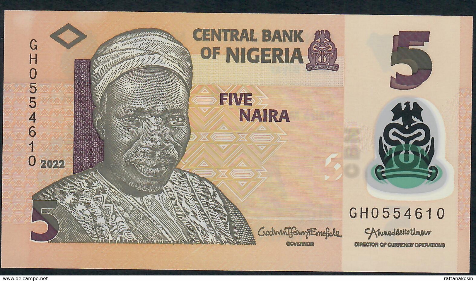 NIGERIA P38n  5 NAIRA 2022 #GH Signature 23    UNC. - Nigeria