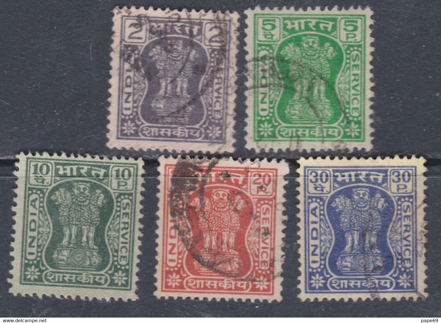 Inde Service N° 35 A / C + E /F O, X:  Colonne D'Asoka, Les 5 Valeurs Oblitérées (le 35 C  Trace Charnière) Sinon TB - Official Stamps