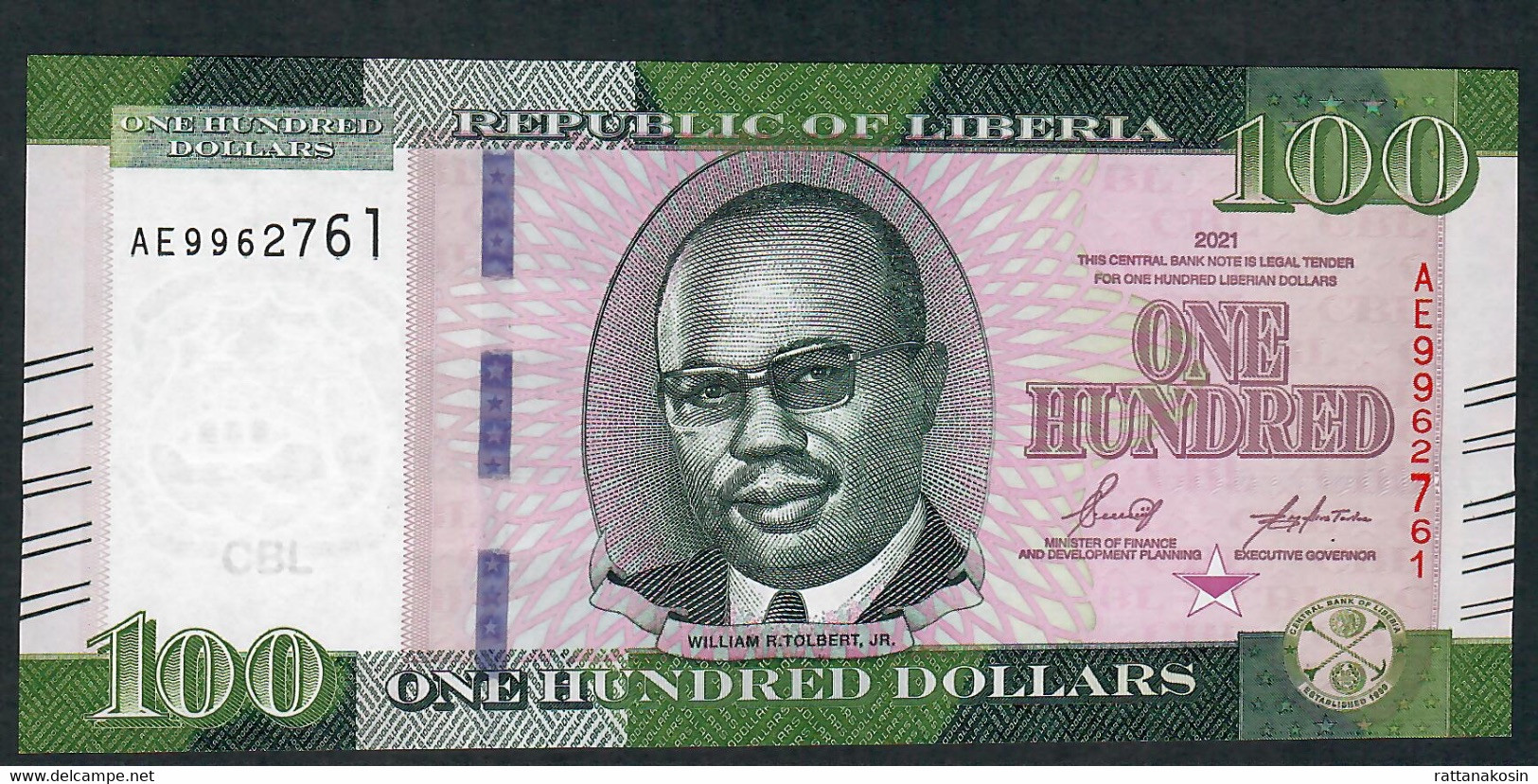 LIBERIA NLP 100 DOLLARS 2021 #AE   UNC. - Liberia