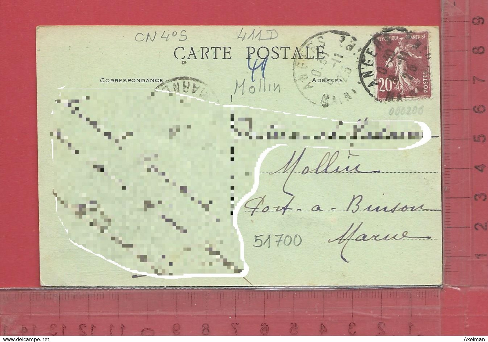CARTE NOMINATIVE : MOLLIN  à  51700  Port-à-Binson - Genealogy