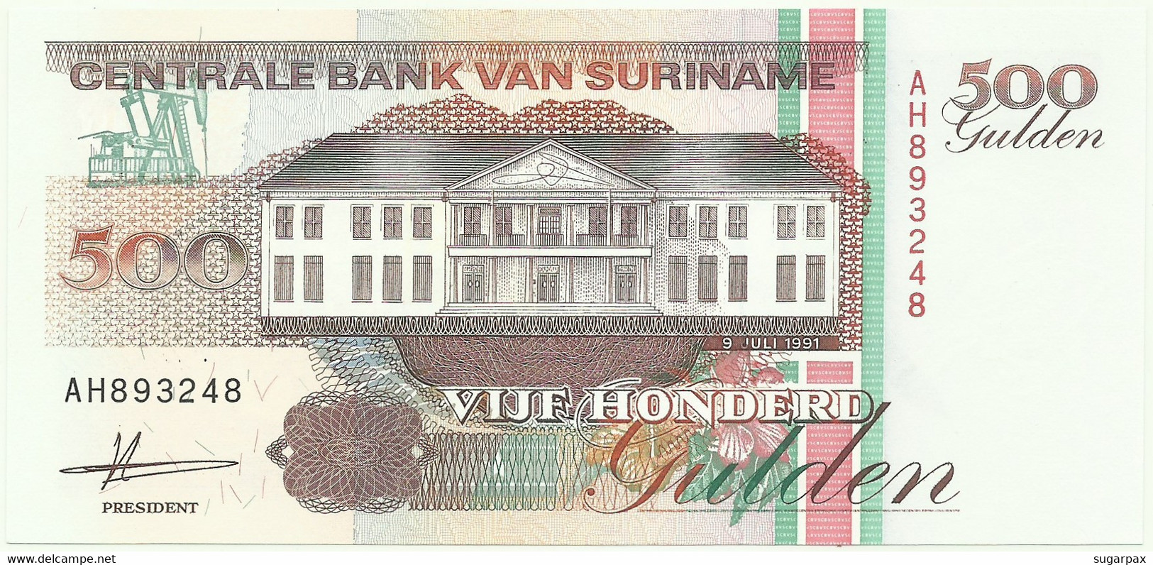 Suriname - 500 Gulden - 9 Juli 1991 - Pick 140 - Unc. - Serie AH - Surinam