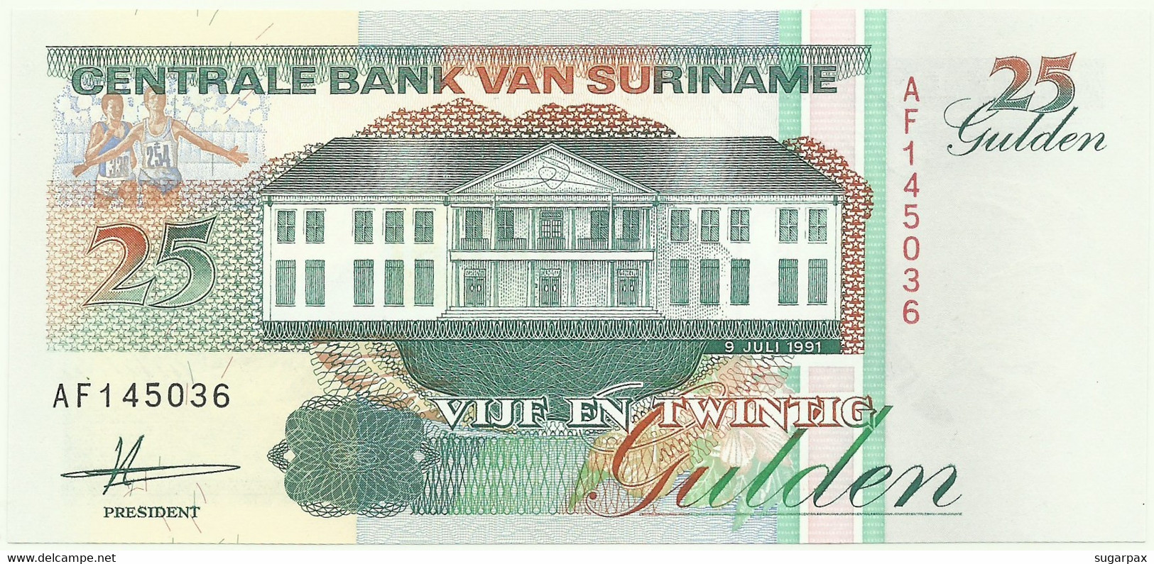 Suriname - 25 Gulden - 9 Juli 1991 - Pick 138.a - Unc. - Serie AF - Suriname