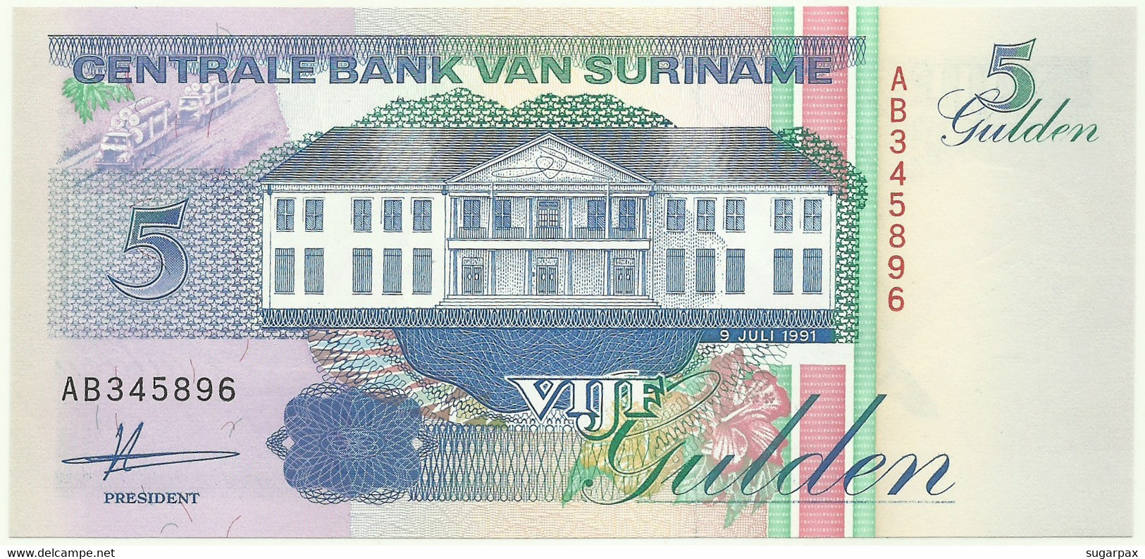 Suriname - 5 Gulden - 9 Juli 1991 - Pick 136.a - Unc. - Serie AB - Surinam