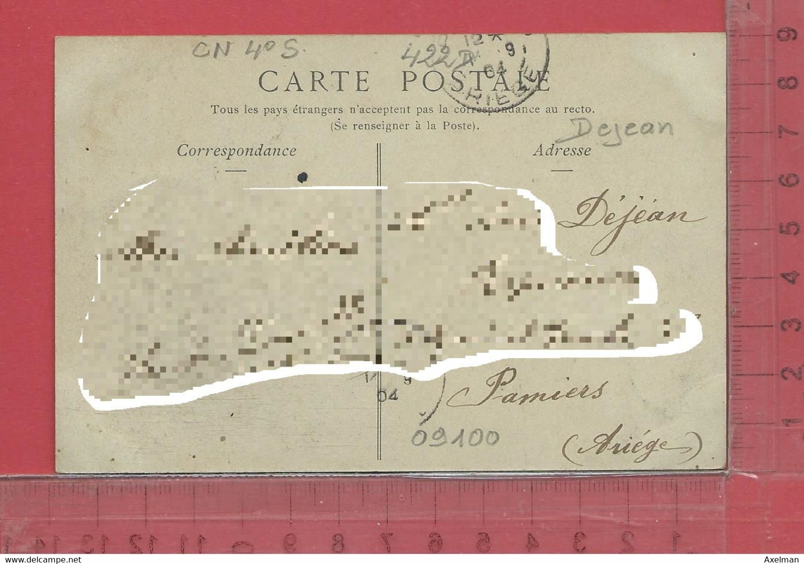 CARTE NOMINATIVE : DEJEAN  ( Repasseuse )  à  09100  Pamiers - Genealogy