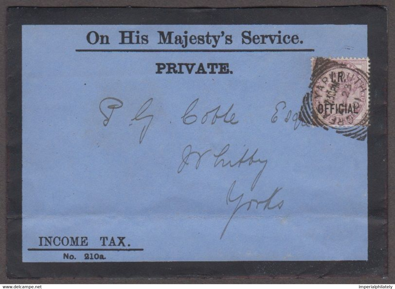 1901 (Apr 23) Mourning OHMS Income Tax Envelope With I.R. Offical 1d Lilac Tied By Great Yarmouth Squared Circle Ds - Service