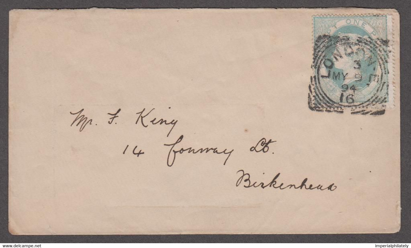 1894 (May 9) Envelope With Fraudulent Re-use Of 1d Receipt Stamp (SG F3) Tied By London Squared Circles Ds - Revenue Stamps