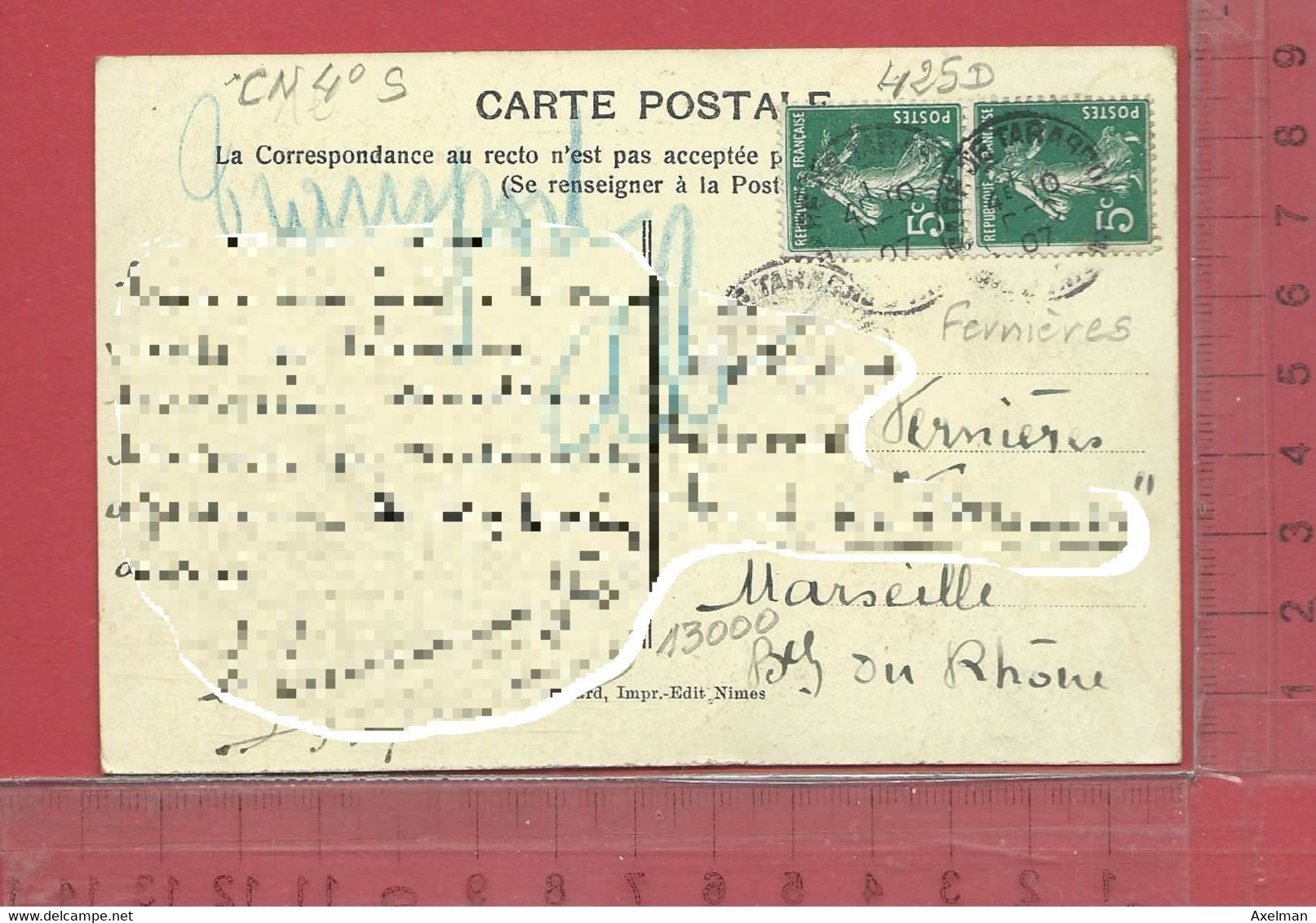 CARTE NOMINATIVE : FERNIERES ( à Bord Du Formova )   à  13000  Marseille - Genealogy