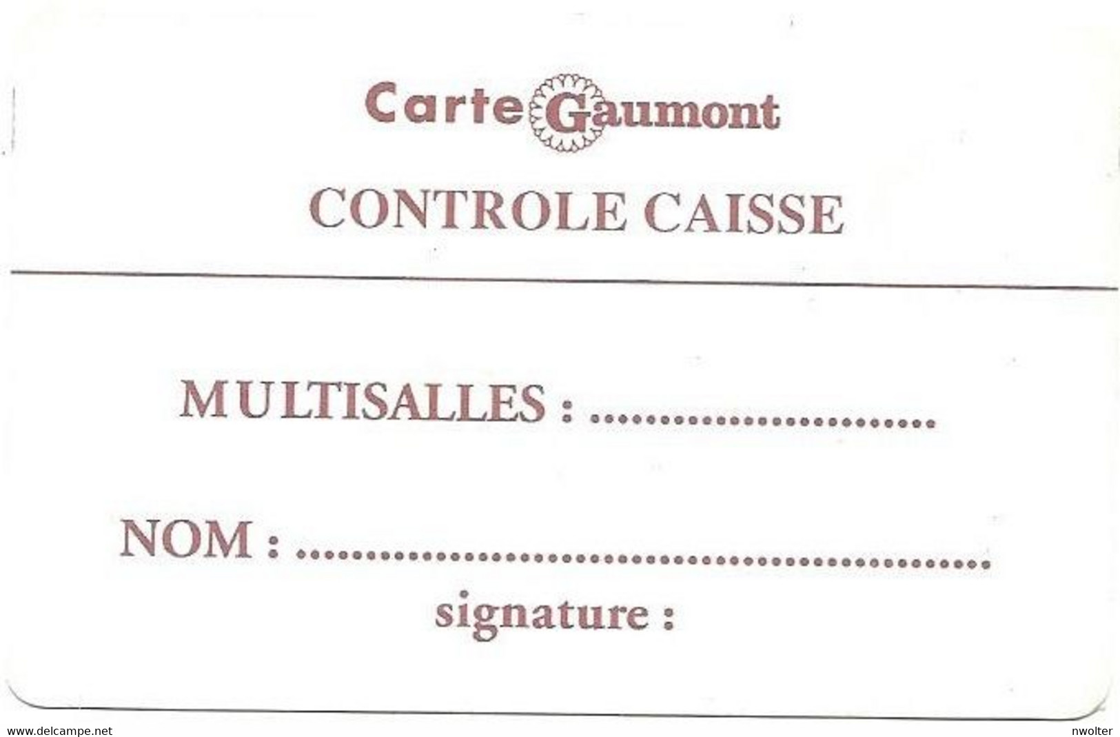 @+ CINECARTE Gaumont - Carte Controle Caisse - Rare Et Ancienne - Bioscoopkaarten