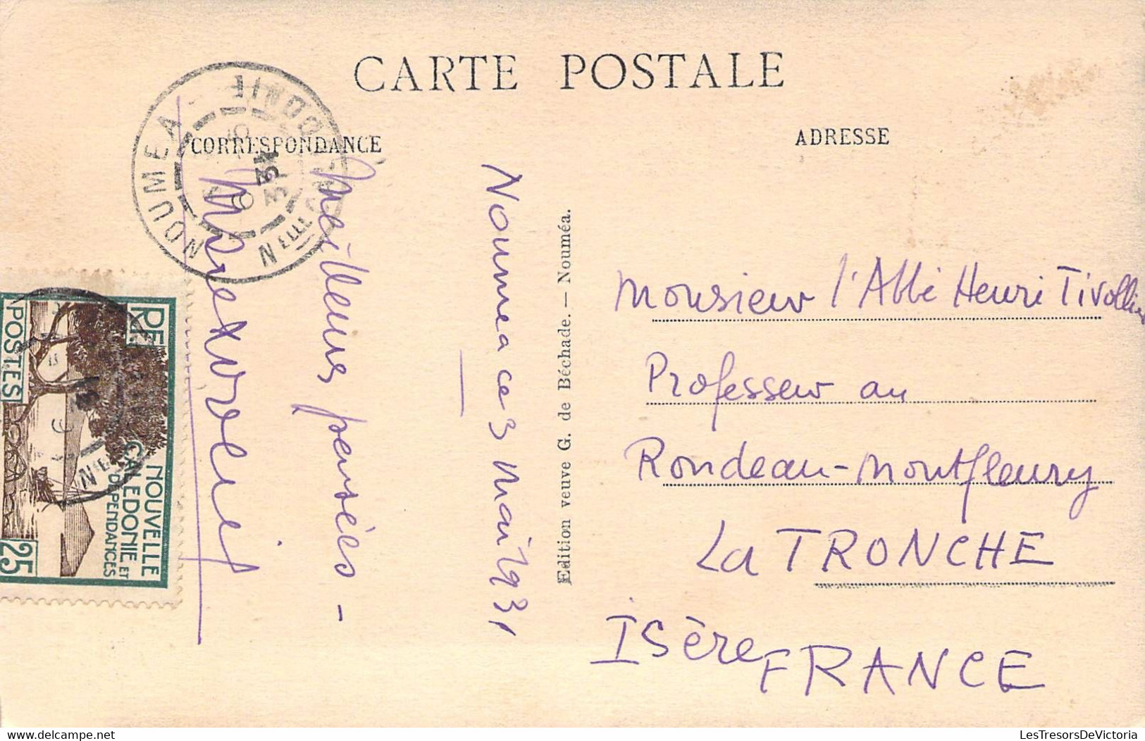 La Nouvelle Calédonie Pittoresque - Thio - Vieillard Canaque - Edit. Vve G. De Béchade - Carte Postale Ancienne - New Caledonia