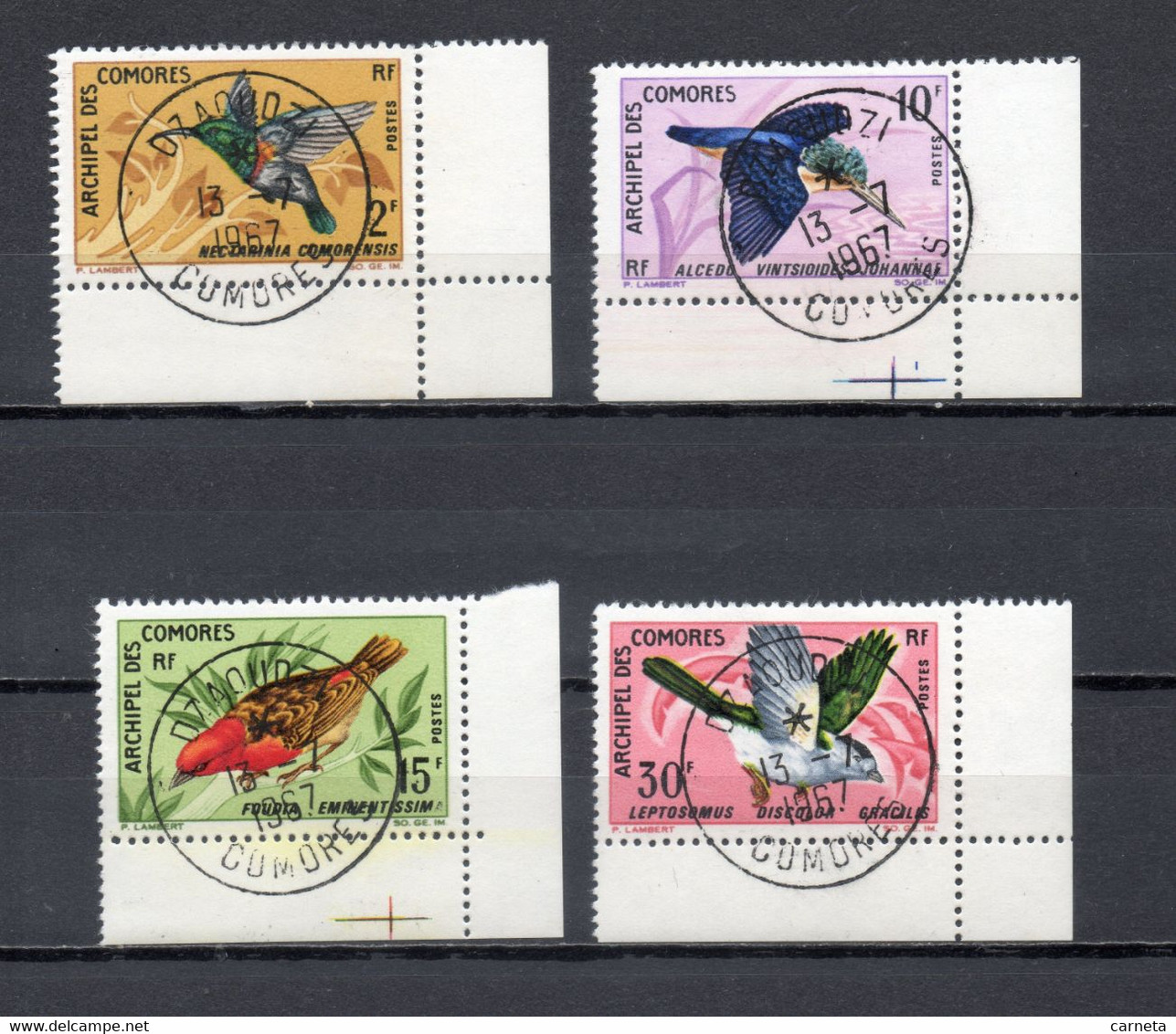 COMORES N° 41 à 44  OBLITERES  COTE 30.00€   FAUNE OISEAUX ANIMAUX - Used Stamps