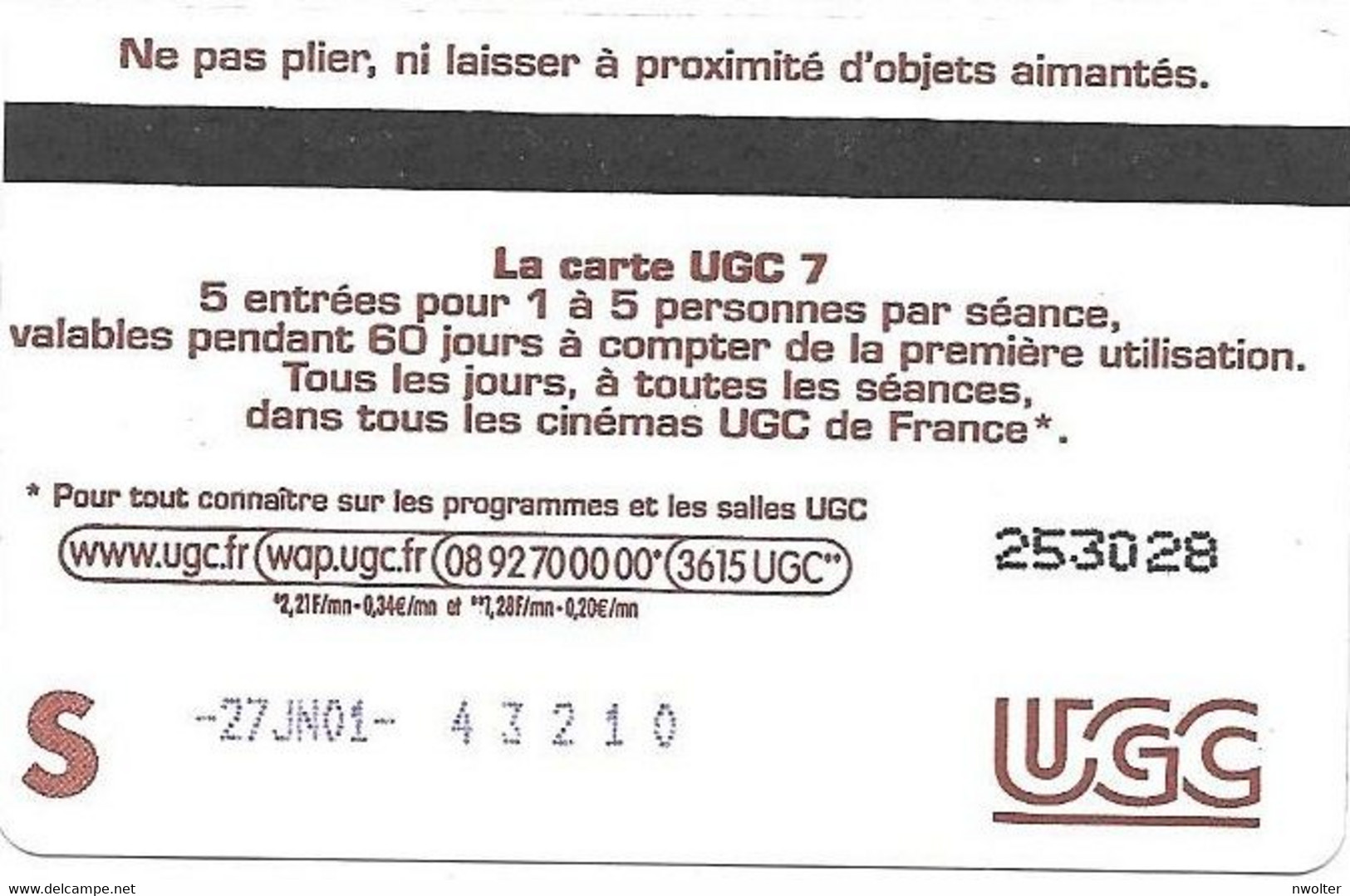 @+ Carte Cinema UGC : 7 Jours Rouge - 2004 - Verso S Epais - France - Kinokarten