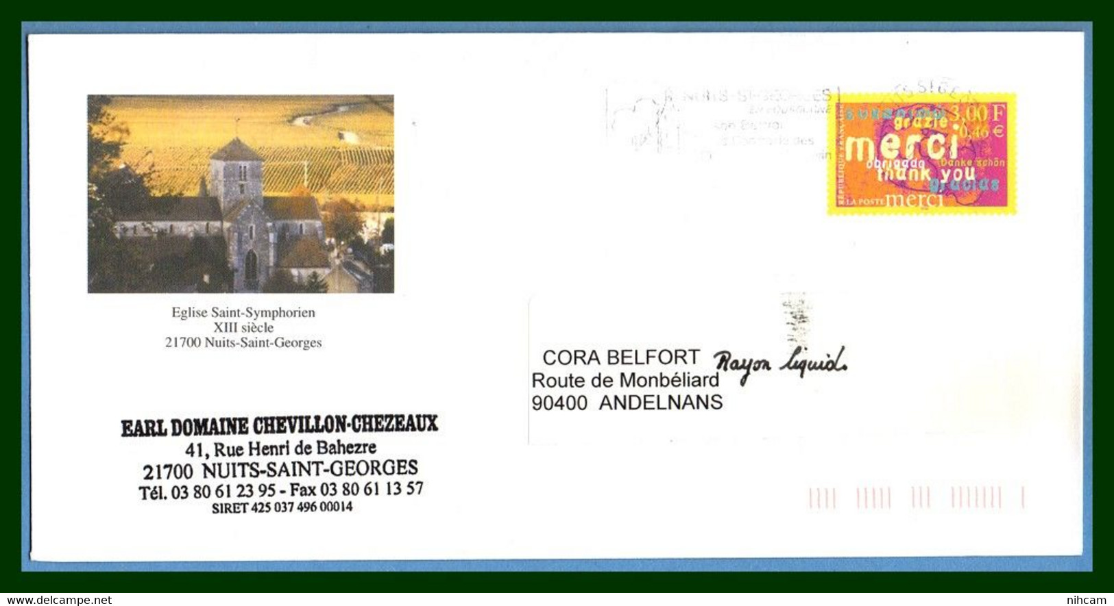 PAP N° 3230 - E2 Repiqué Eglise Saint Symphorien 21 Nuits Saint Georges + Flamme De Nuits St G. 2003 - Prêts-à-poster:Stamped On Demand & Semi-official Overprinting (1995-...)