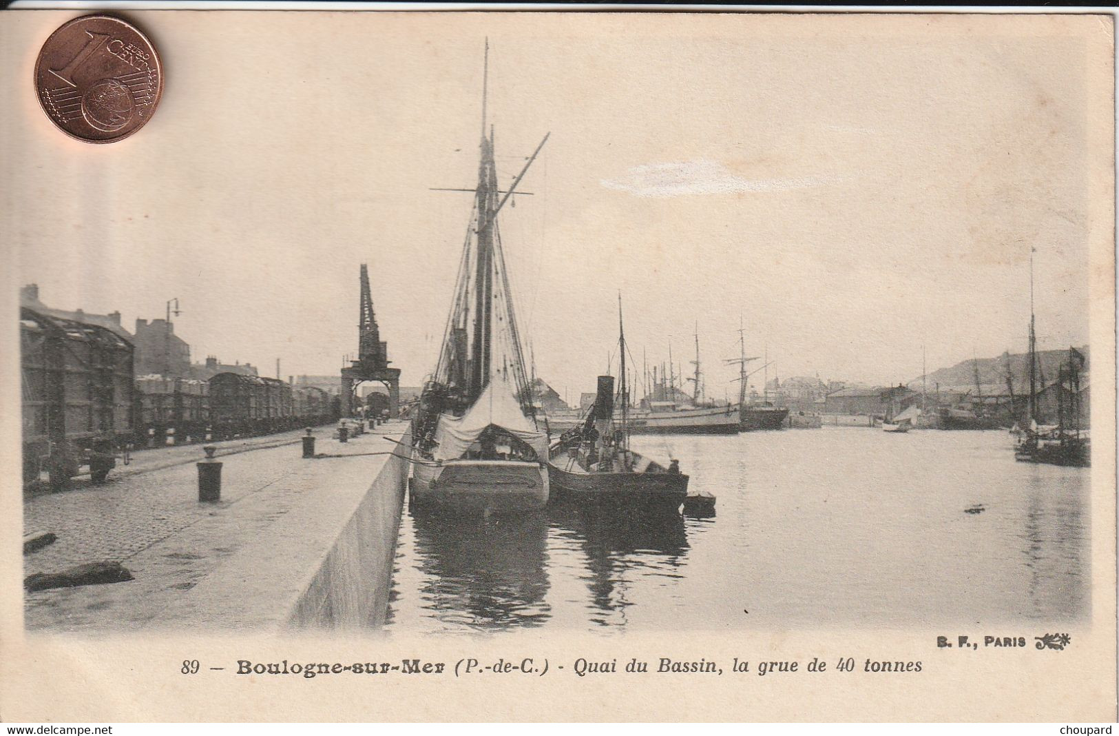 62 - Très Belle Carte Postale Ancienne De  BOULOGNE SUR MER   Quai Du Bassin Grue De 40 Tonnes - Boulogne Sur Mer