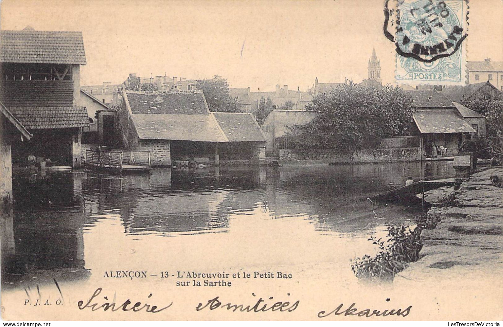 France - Alençon - L'abreuvoir Et Le Petit Bac Sur La Sarthe - P.J.A.O. - Oblitéré Ambulant - Carte Postale Ancienne - Alencon