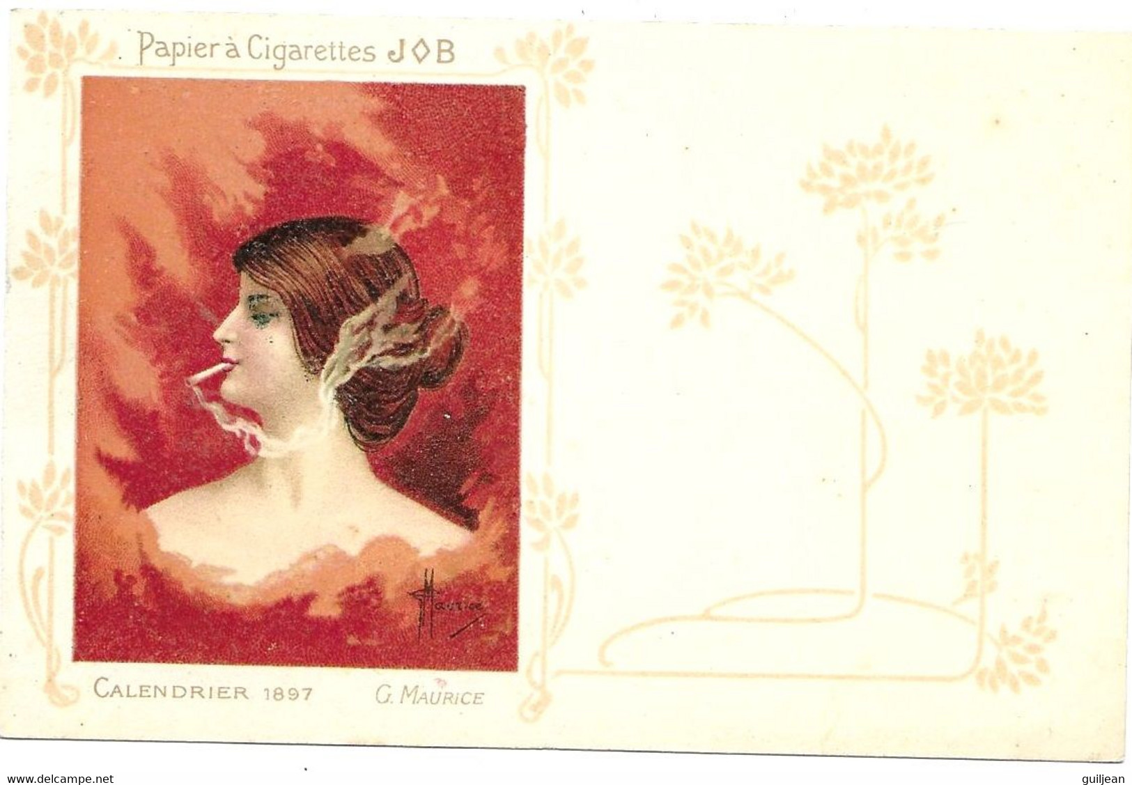 ILLUSTRATEUR - " PAPIER A CIGARETTES JOB " CALENDRIER 1897 - G. MAURICE - " - Maurice