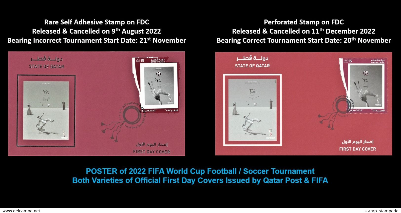 RARE - Two Varieties Of FIFA 2022 POSTER FDC (First Day Covers) - World Cup Soccer Football In Qatar - ART PHOTOGRAPHY - 2022 – Qatar
