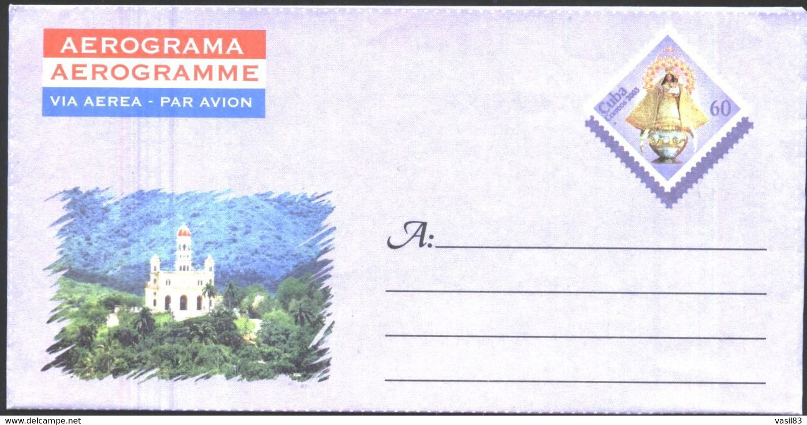 Aerogram Aerogramme  Church With Printed Stamp Religion 2003 From Cuba - Lettres & Documents