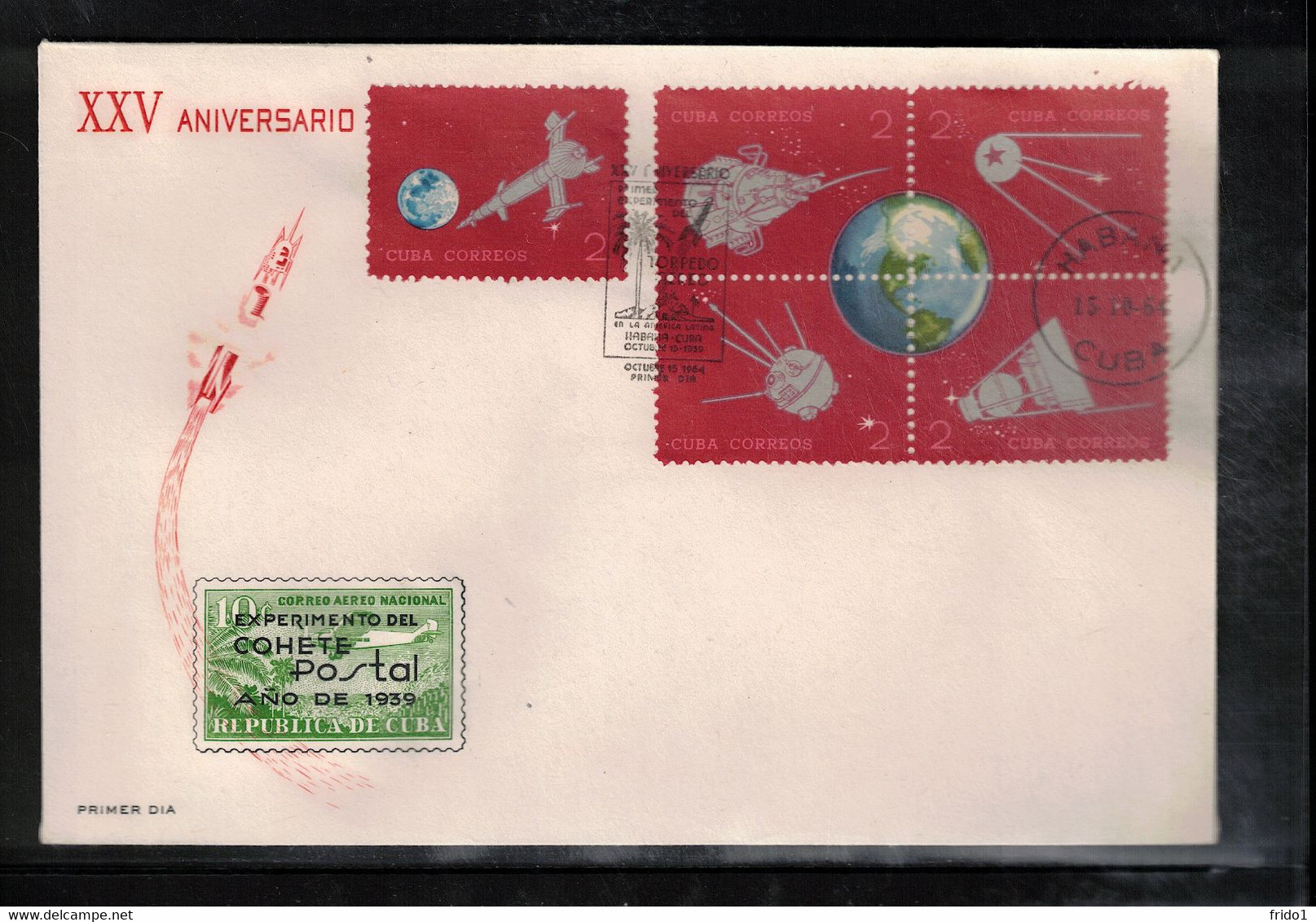 Cuba 1964 Space / Raumfahrt 25th Anniversary Of The First Post Rocket Experiment - Rockets And Satellites FDC - Zuid-Amerika