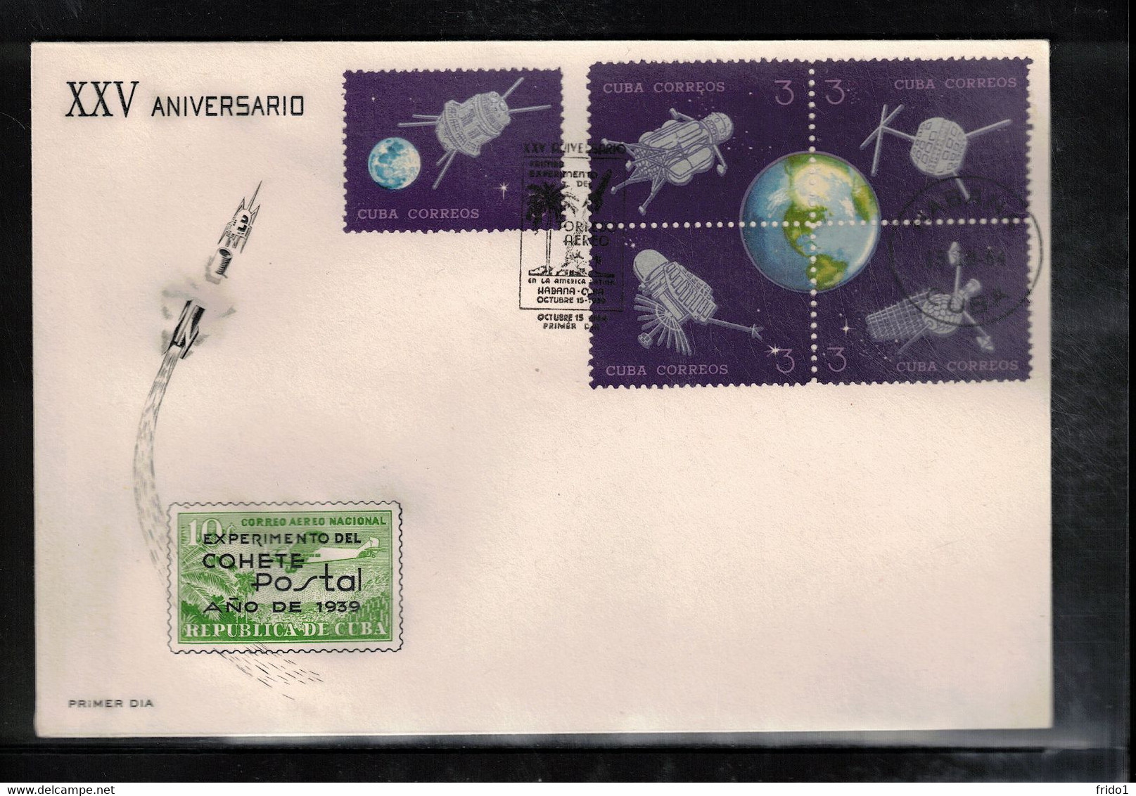 Cuba 1964 Space / Raumfahrt 25th Anniversary Of The First Post Rocket Experiment - Rockets And Satellites FDC - Sud America