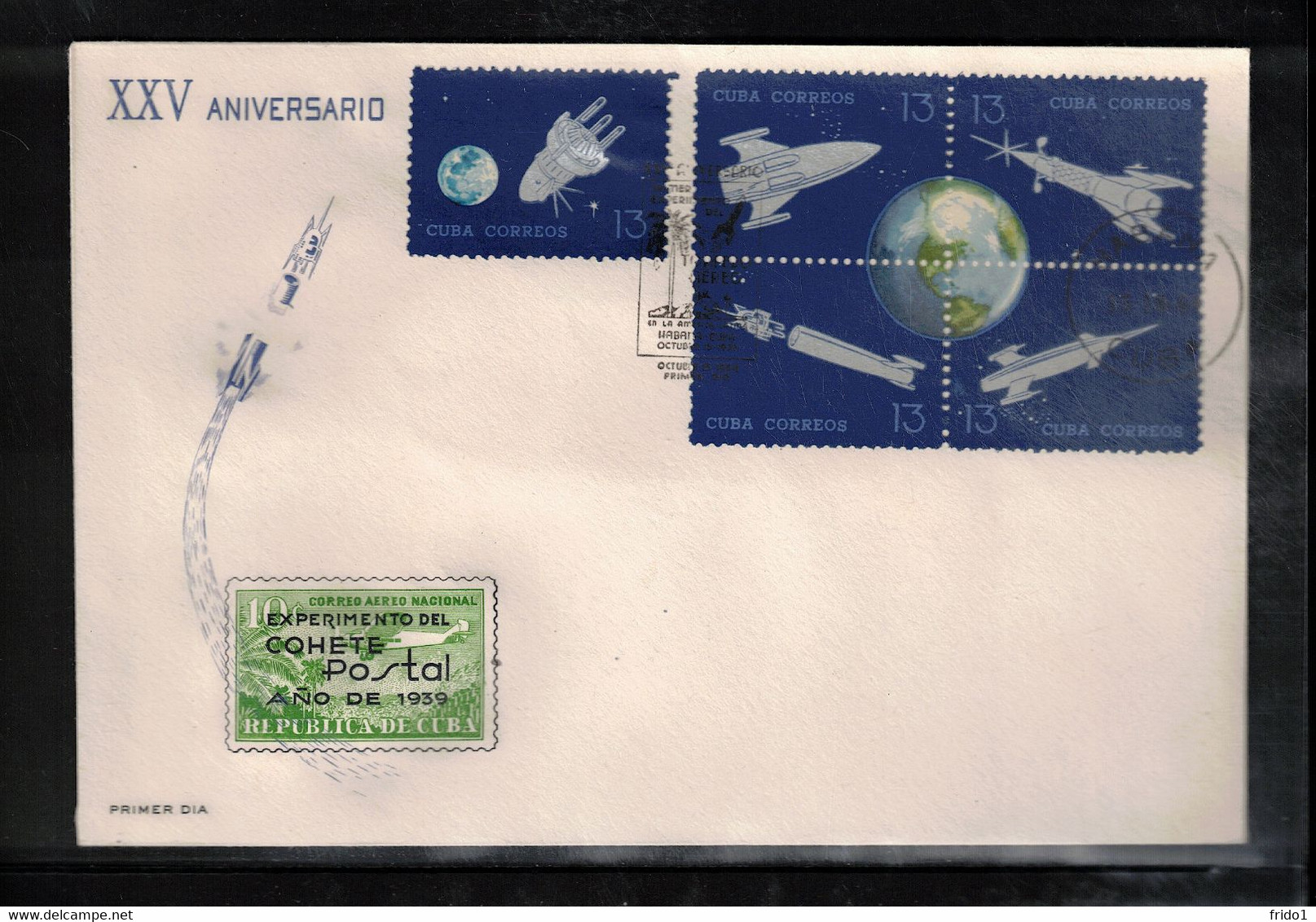 Cuba 1964 Space / Raumfahrt 25th Anniversary Of The First Post Rocket Experiment - Rockets And Satellites FDC - Amérique Du Sud