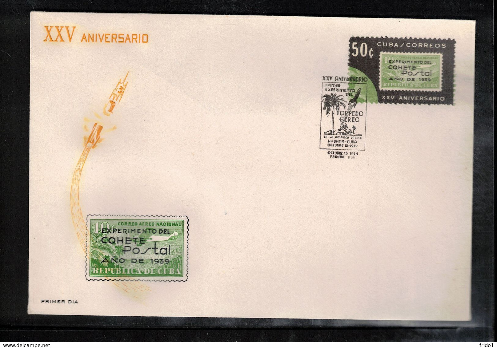 Cuba 1964 Space / Raumfahrt 25th Anniversary Of The First Post Rocket Experiment- Rockets And Satellites Stamp+block FDC - América Del Sur