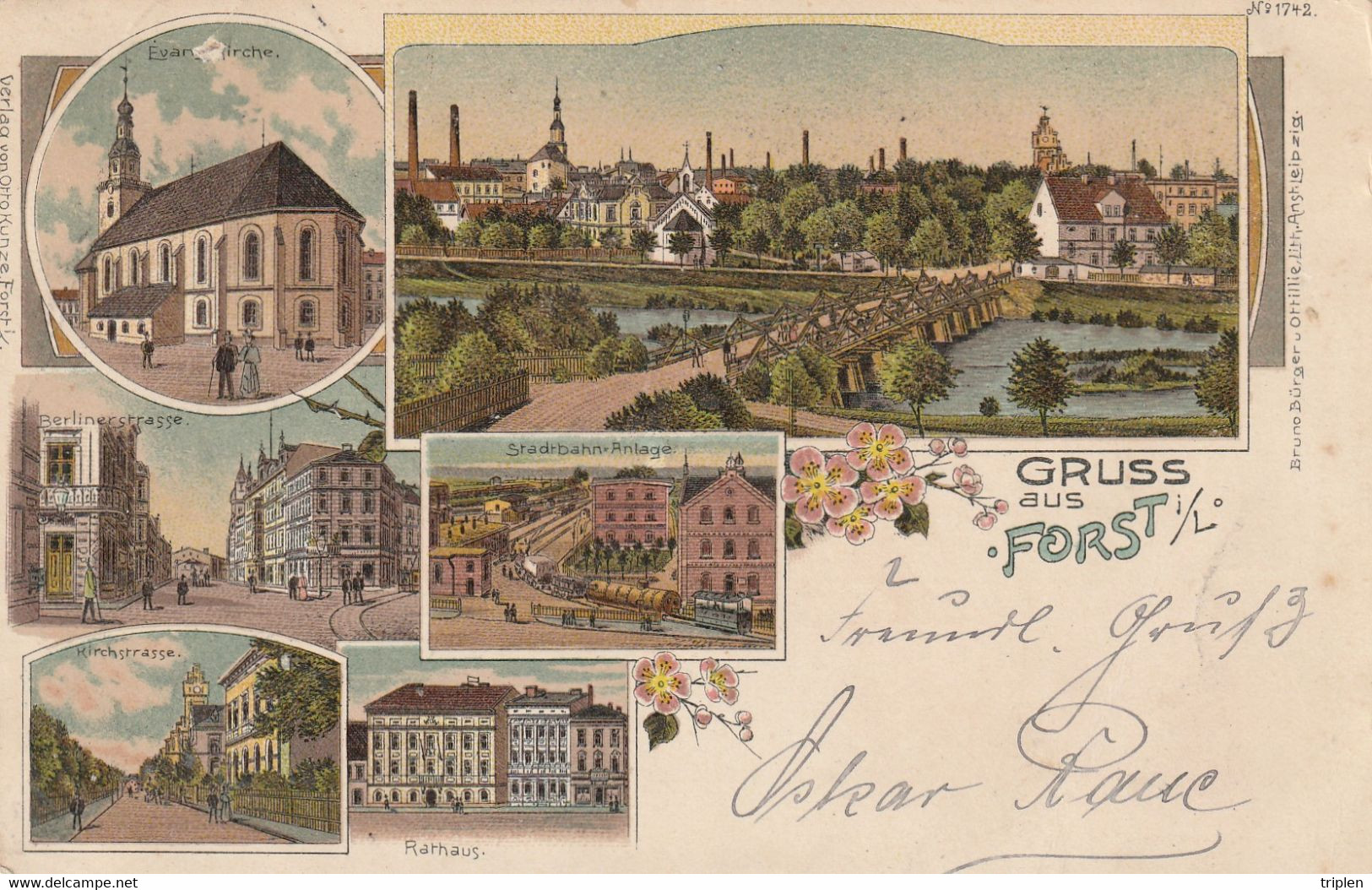 Gruss Aus Forst - Berlinerstrasse, Stadt-Bahn Anlage, Kirchstrasse - Litho - Forst