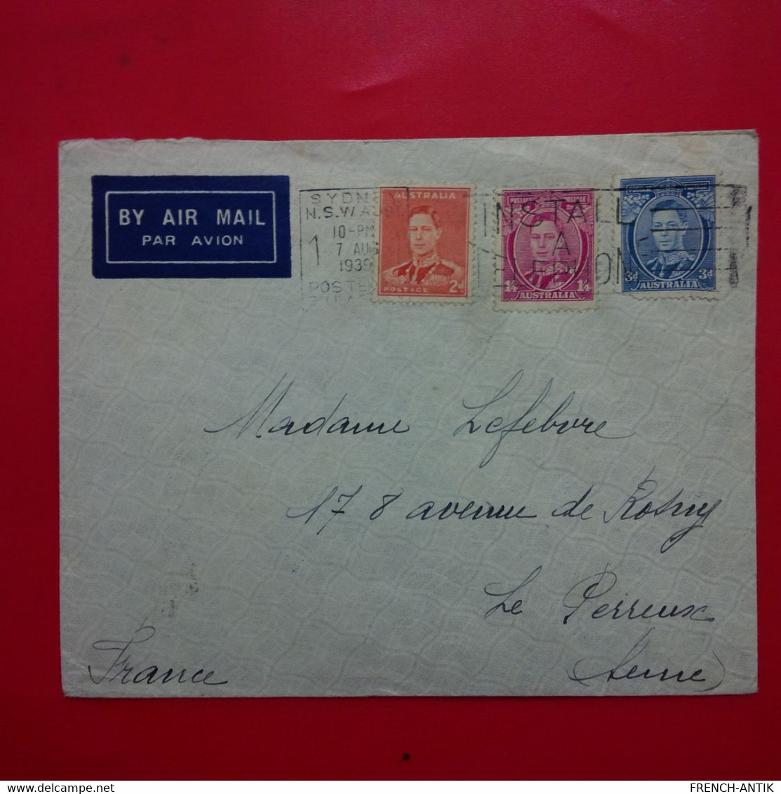 LETTRE SYDNEY POUR LE PERREUX PAR AVION - Lettres & Documents