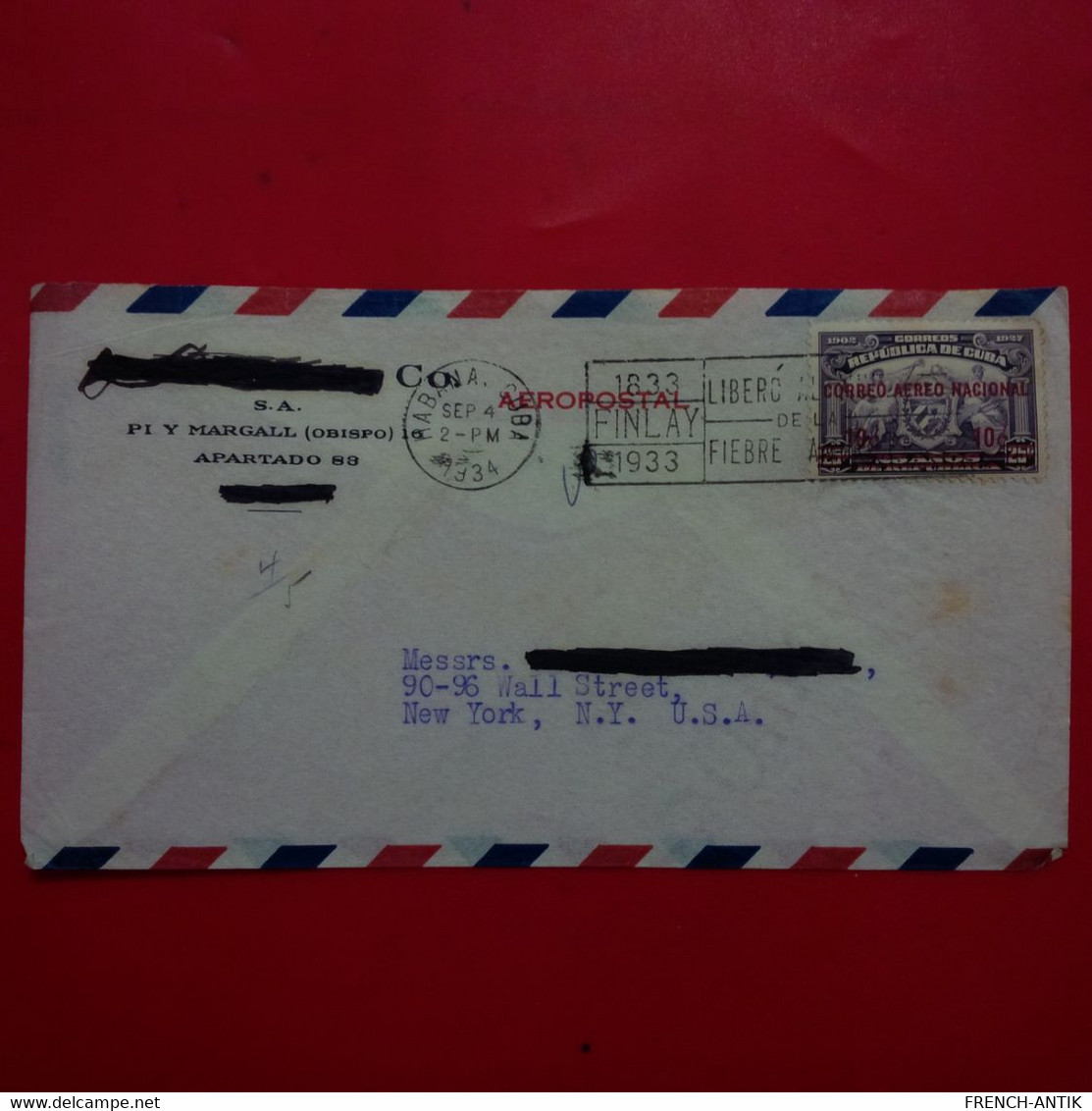 LETTRE CUBA POUR NEW YORK PAR AVION AEROPOSTAL - Airmail