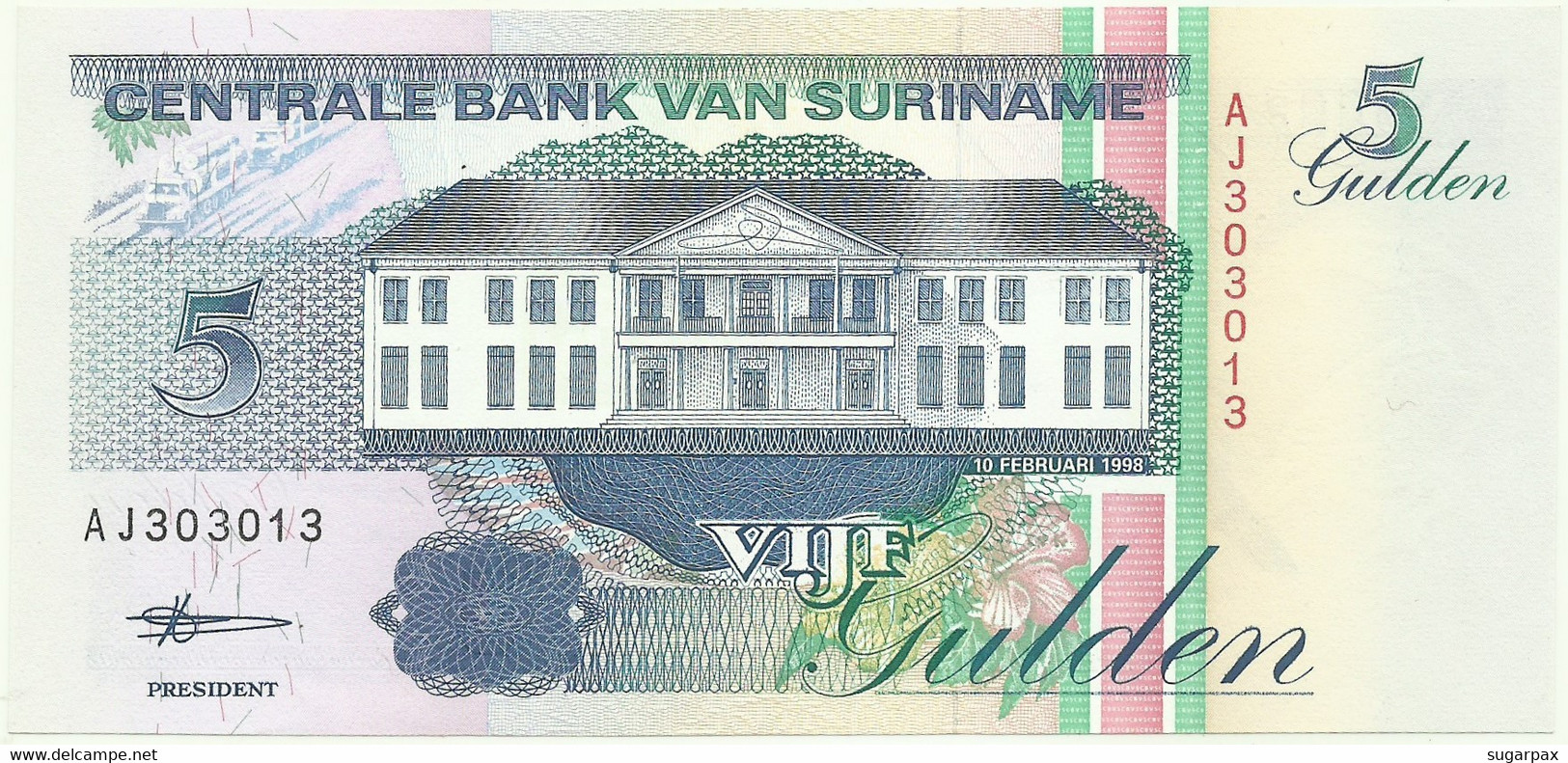 Suriname - 5 Gulden - 10 Februari 1998 - Pick 136.b - Unc. - Serie AJ - Suriname