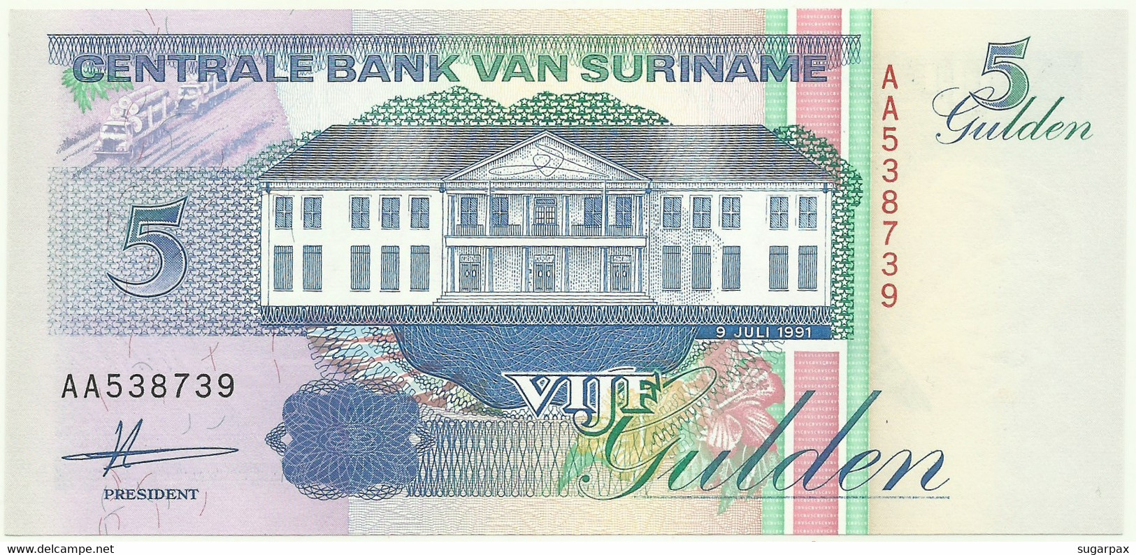 Suriname - 5 Gulden - 9 Juli 1991 - Pick 136.a - Unc. - Serie AA - Surinam