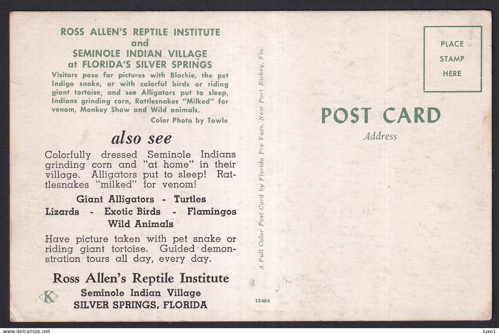 USA ,  REPTILE  INSTITUTE  ,  ZOO  ,  OLD  POSTCARD - Silver Springs