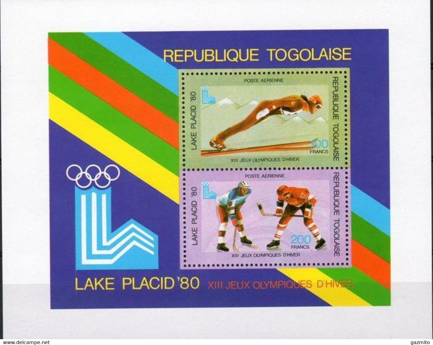 Togo 1980, Winter Olympic Games In Lake Placid, Skiing, Ice Hockey, BF Deluxe - Jet-Ski