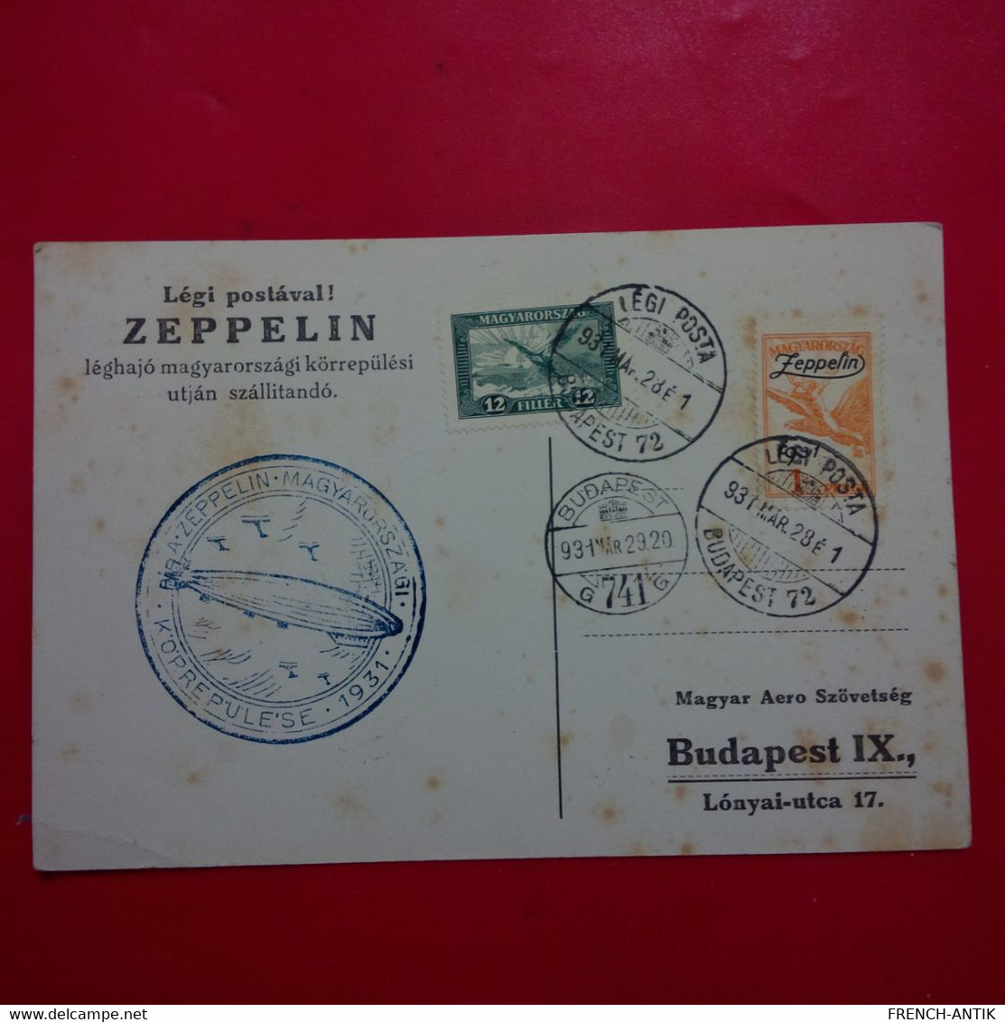 LETTRE ZEPPELIN BUDAPEST 1931 - Briefe U. Dokumente