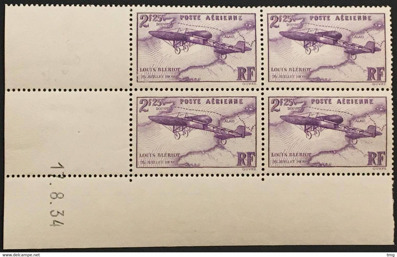 YT 7 Coin Daté MNH 3 Timbres (**) & MH 1 Timbre (*) 1934 2f25 Lilas Louis Blériot (côte 235 Euros) France – 5ciel - Luchtpost