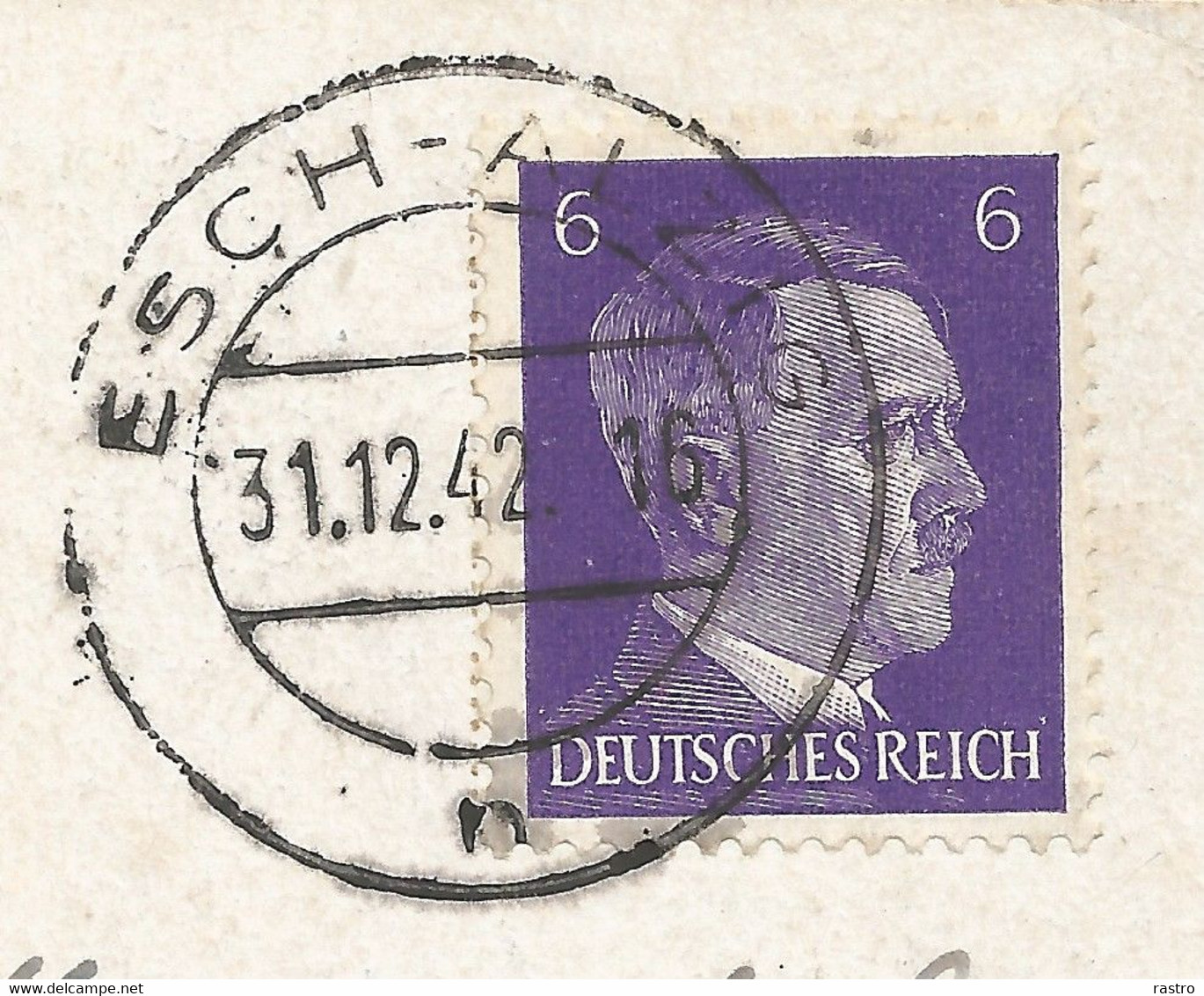 Carte De Voeux (Nouvel An)  Affr.  Au 6 Pf Violet (TP Allemand / Hitler) De Esch/Alzette à Dest. De Lux.-Ville (1942) - 1940-1944 Duitse Bezetting