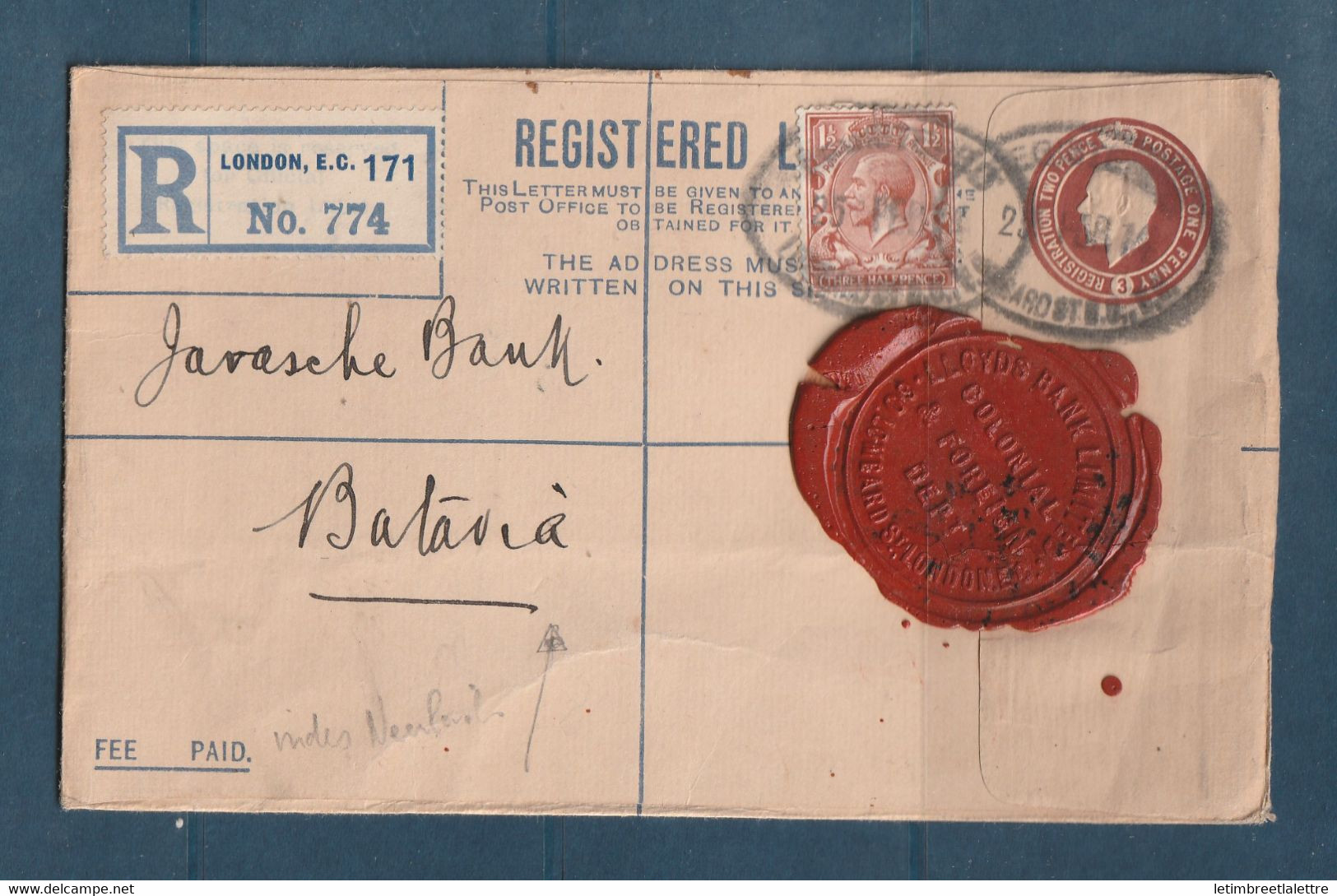 Grande Bretagne - Entier Postal - Recommandé De Londres Pour Batavia ( Inde Néerlandaise ) -  1914 - Entiers Postaux