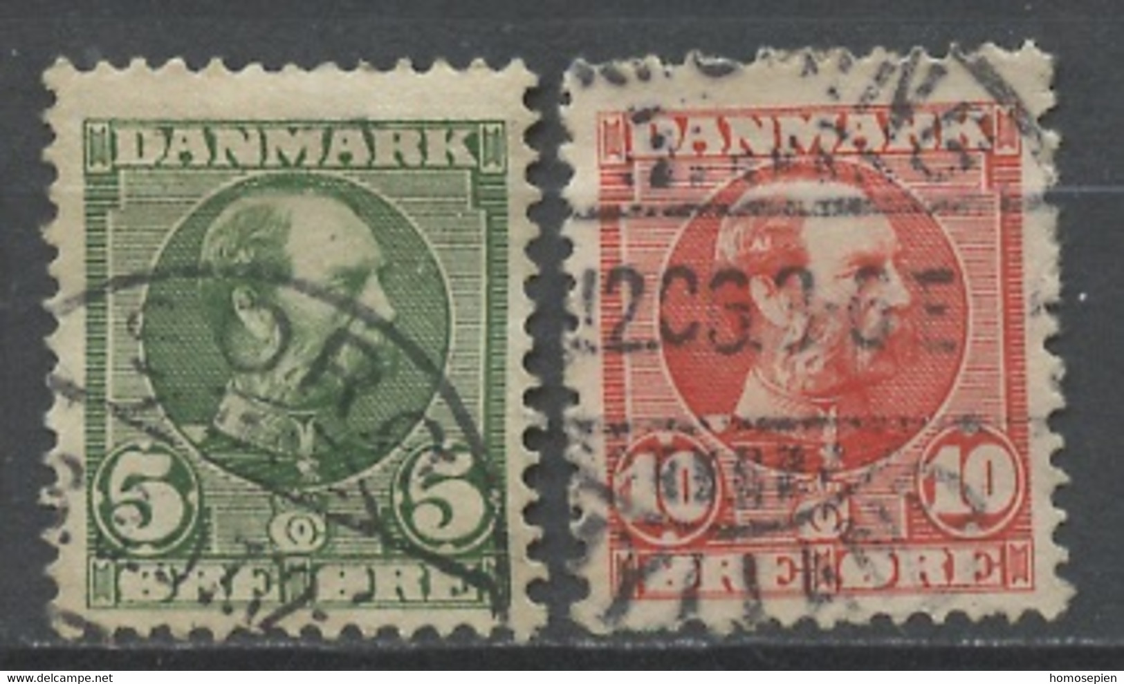 Danemark - Dänemark - Denmark 1905-06 Y&T N°53 à 54 - Michel N°47II à 48II (o) - Christian IX - Oblitérés