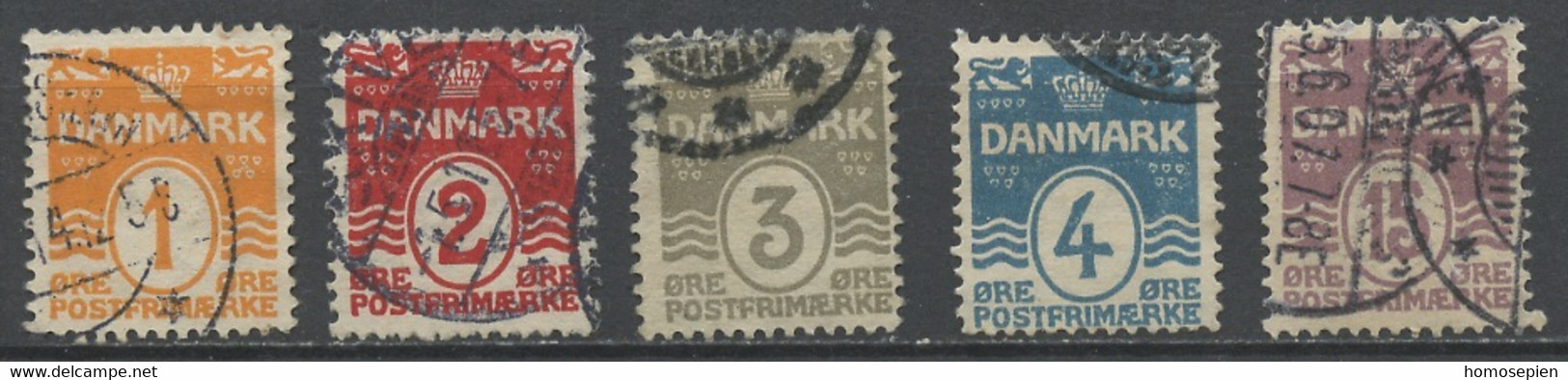 Danemark - Dänemark - Denmark 1905-13 Y&T N°48 à 52 - Michel N°42 à 46 (o) - Chiffre - Used Stamps