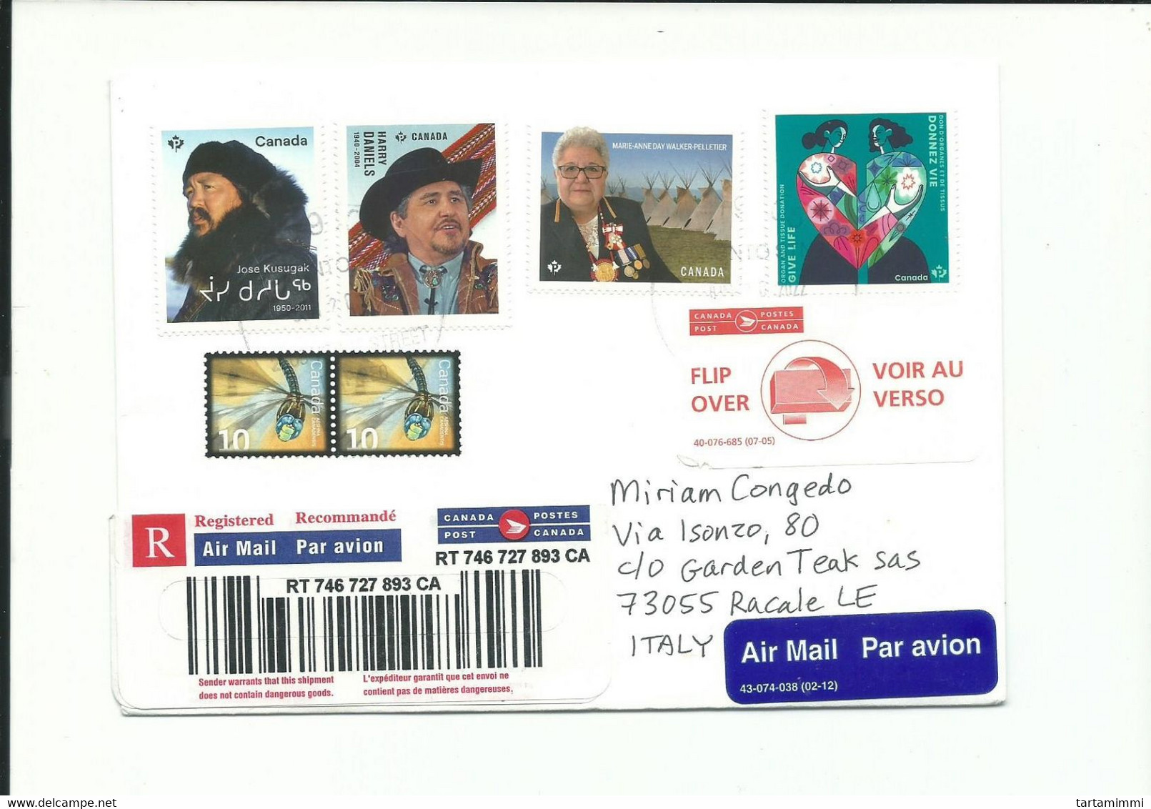 CANADA 2021 NICE COVER REGISTERED MAIL TO ITALY - Brieven En Documenten