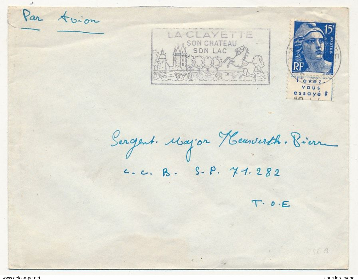 FRANCE - Enveloppe. Affr 15f Gandon Avec Bandelette "L'avez Vous Essayé ?" - La Clayette 195? - Covers & Documents